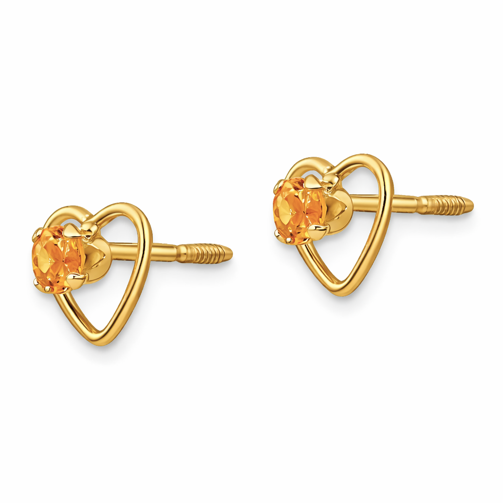 14k Yellow Gold Birthstone Heart Stud Earrings