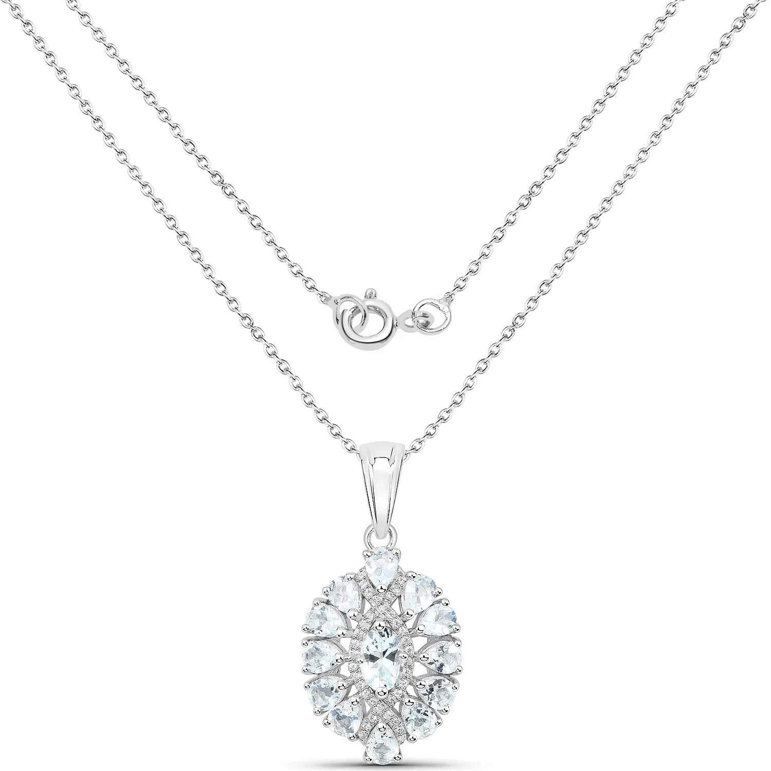 Genuine Aquamarine Cluster Pendant Necklace