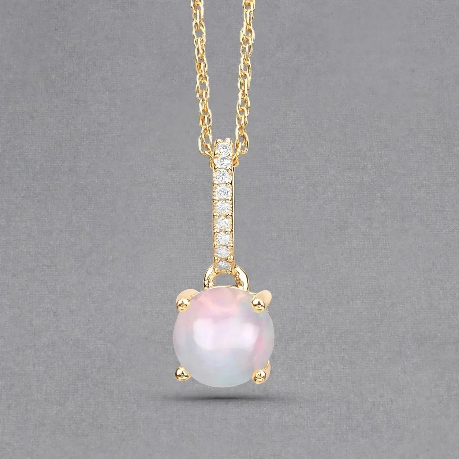 10K Gold Real Opal And Diamond Necklace