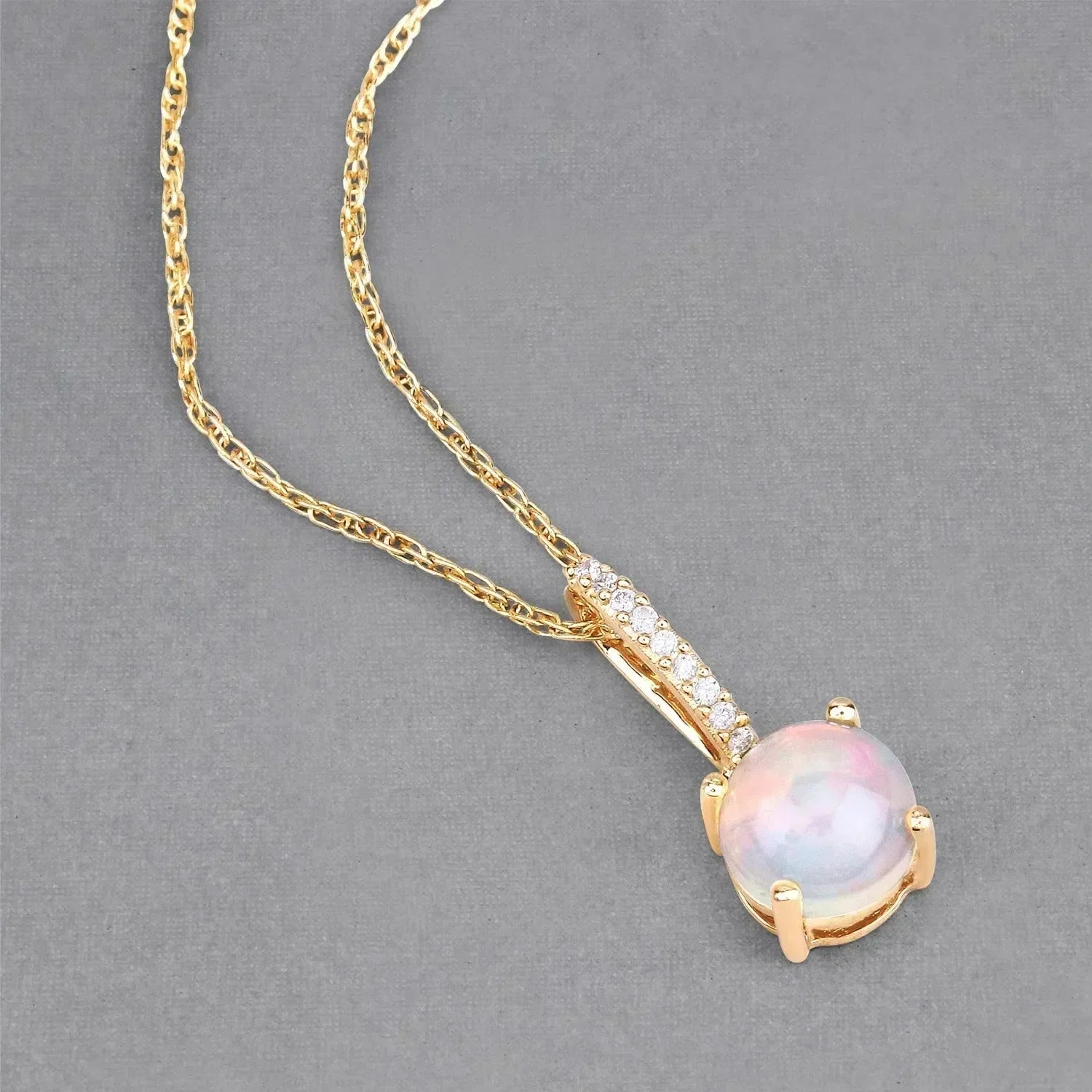 10K Gold Real Opal And Diamond Necklace