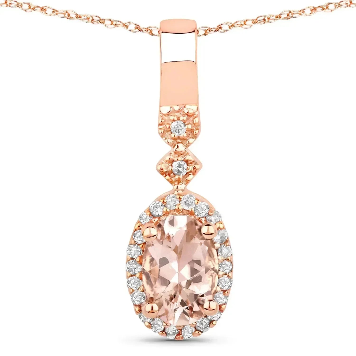 Collares colgantes con halo de morganita en oro rosa de 10 quilates