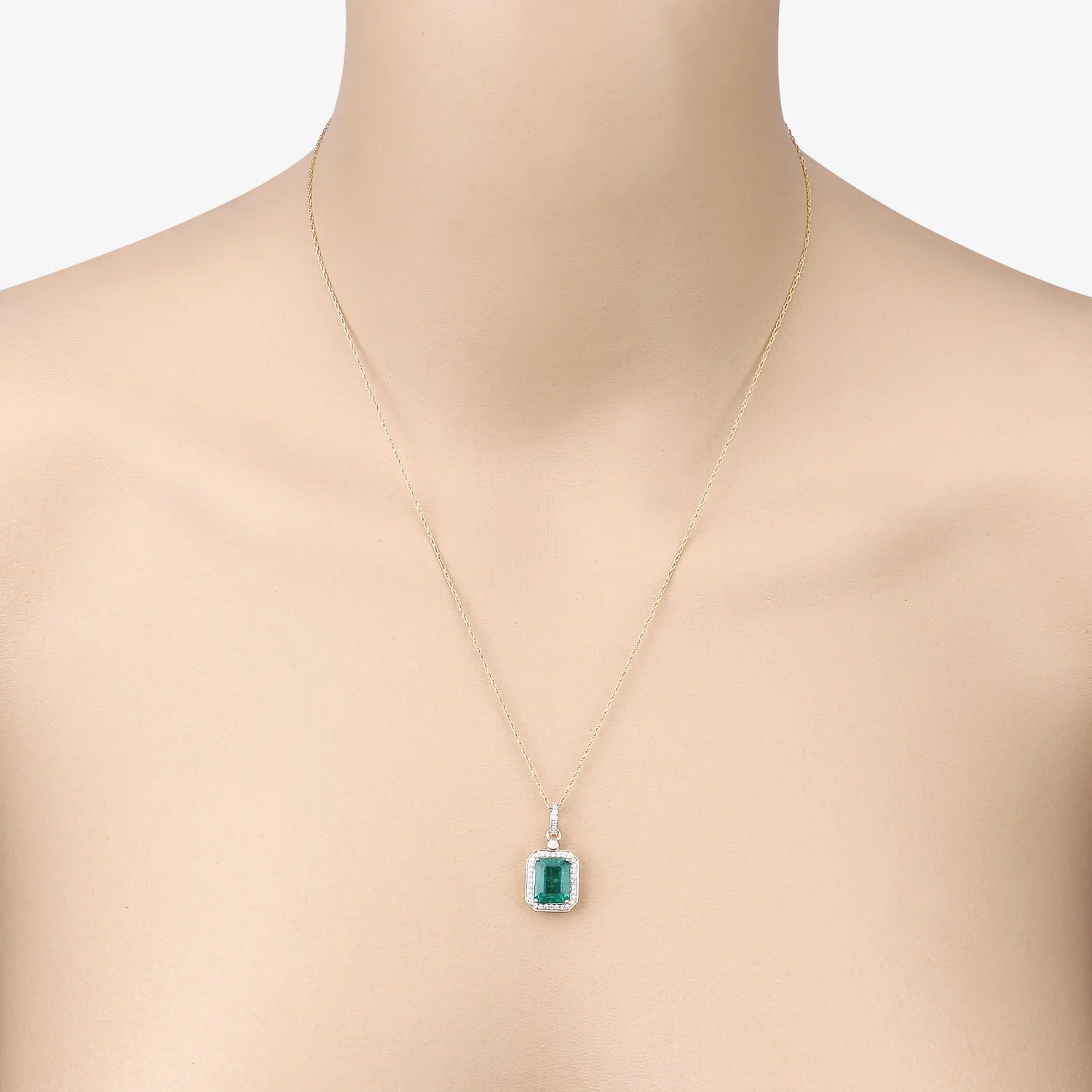 Natural Zambian Emerald White Diamond 14K Gold Halo Pendant