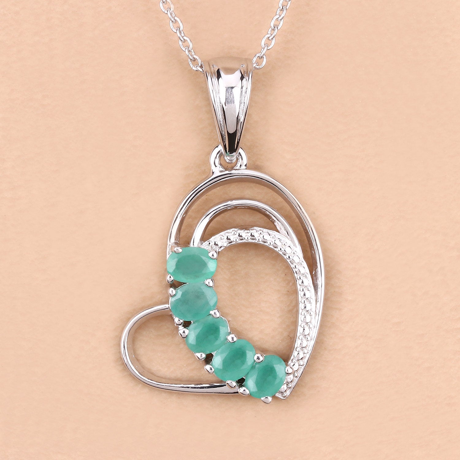 Genuine Heart Shape Emerald Necklace