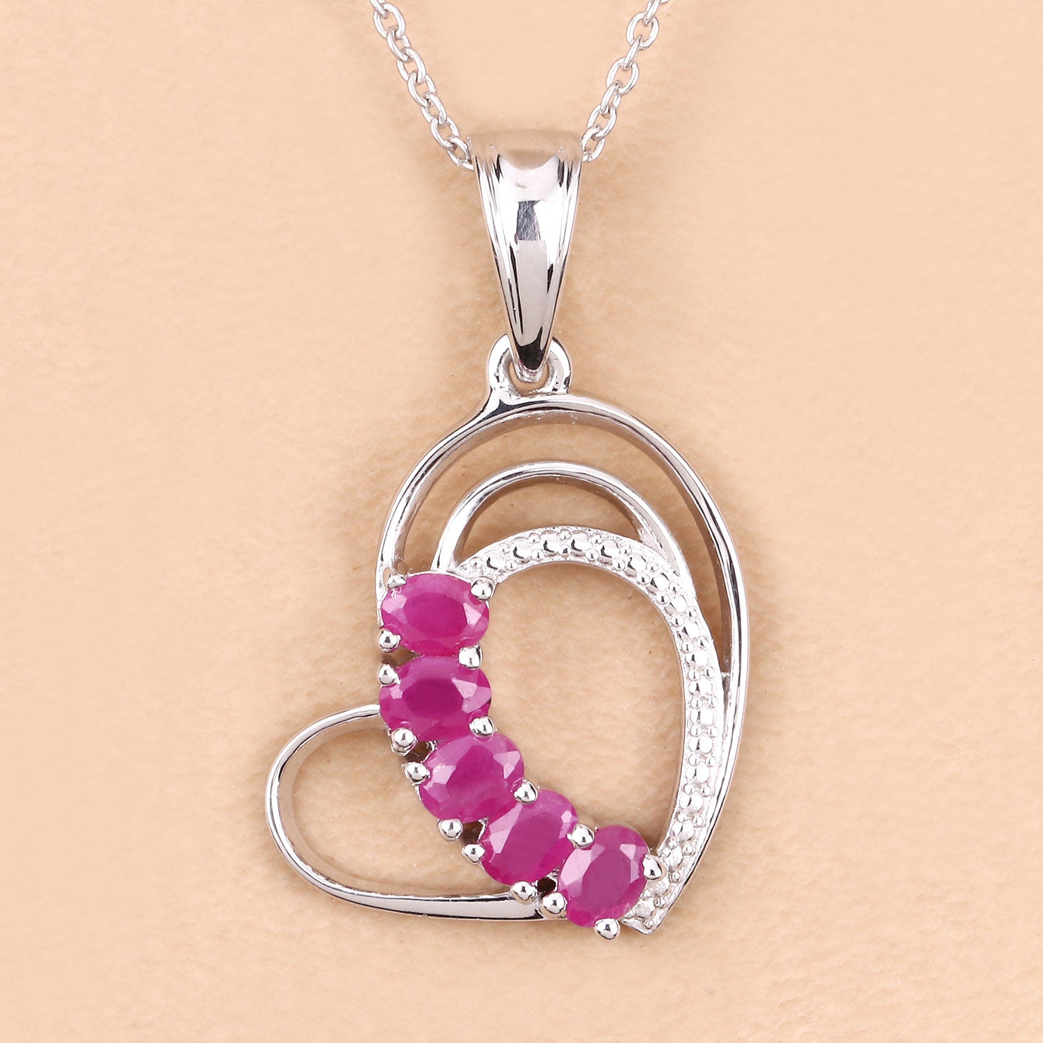 Genuine Ruby Heart Shape Pendant Necklace