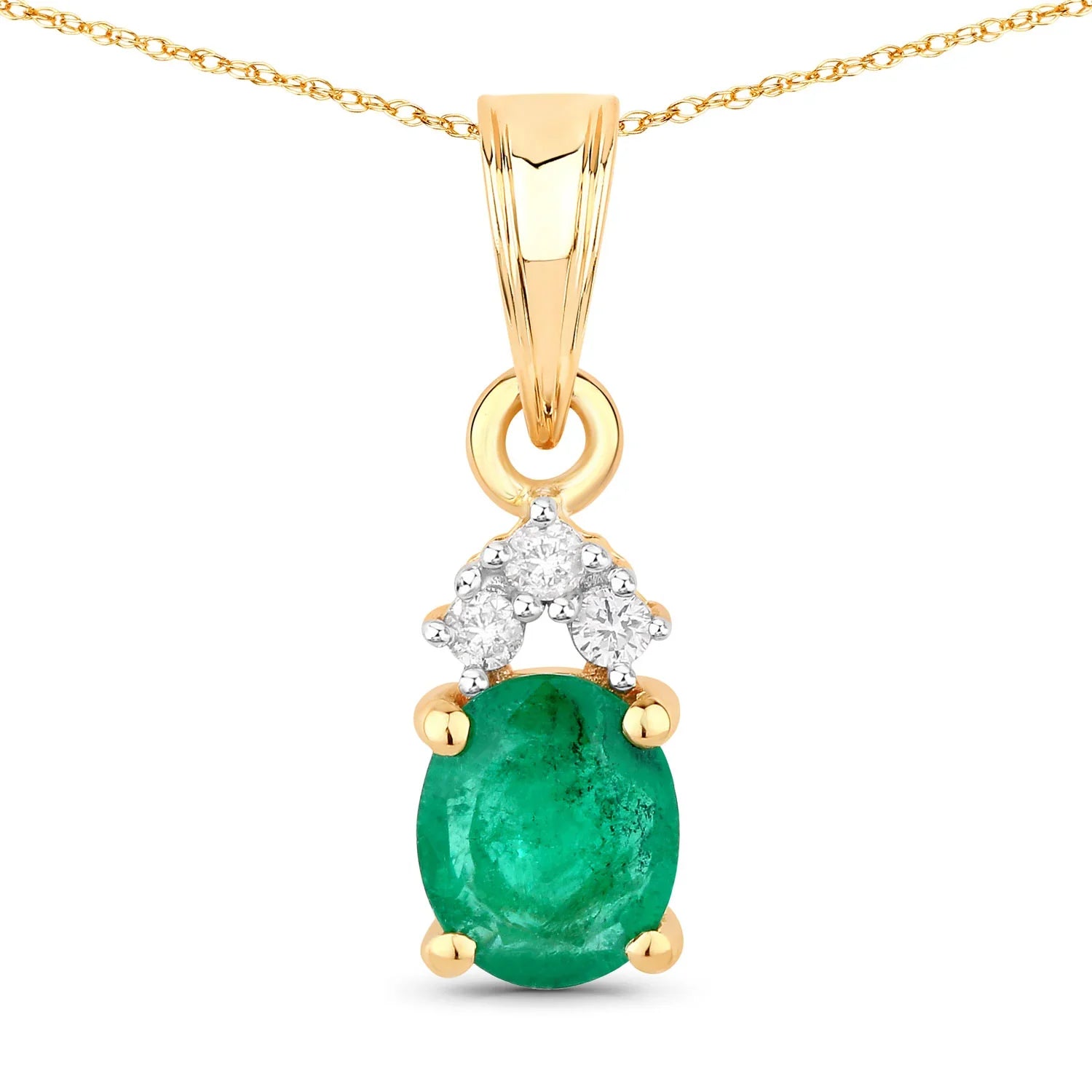 Genuine Zambian Emerald Diamond 10K Yellow Gold Pendant