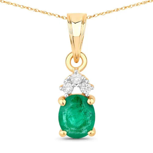 Genuine Zambian Emerald Diamond 10K Yellow Gold Pendant
