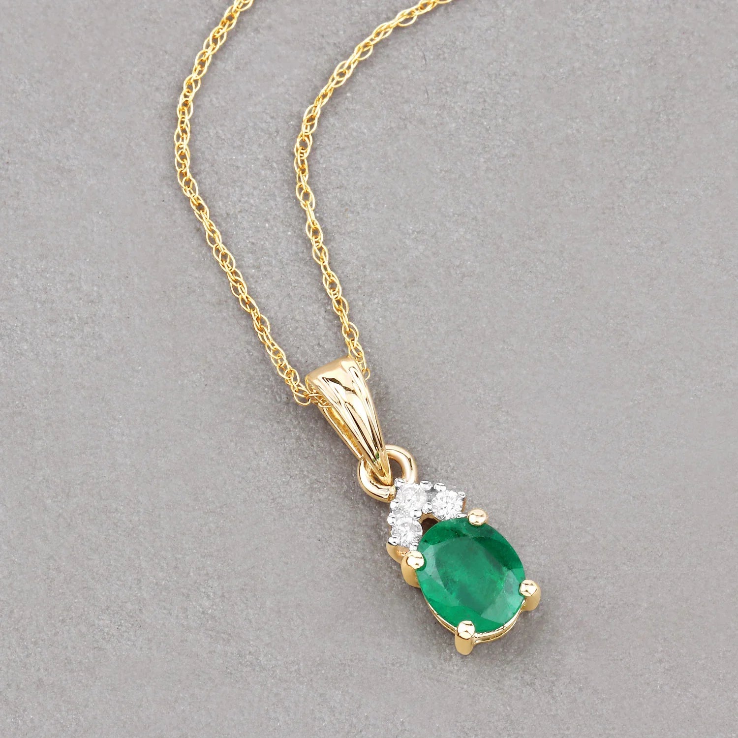 Genuine Zambian Emerald Diamond 10K Yellow Gold Pendant