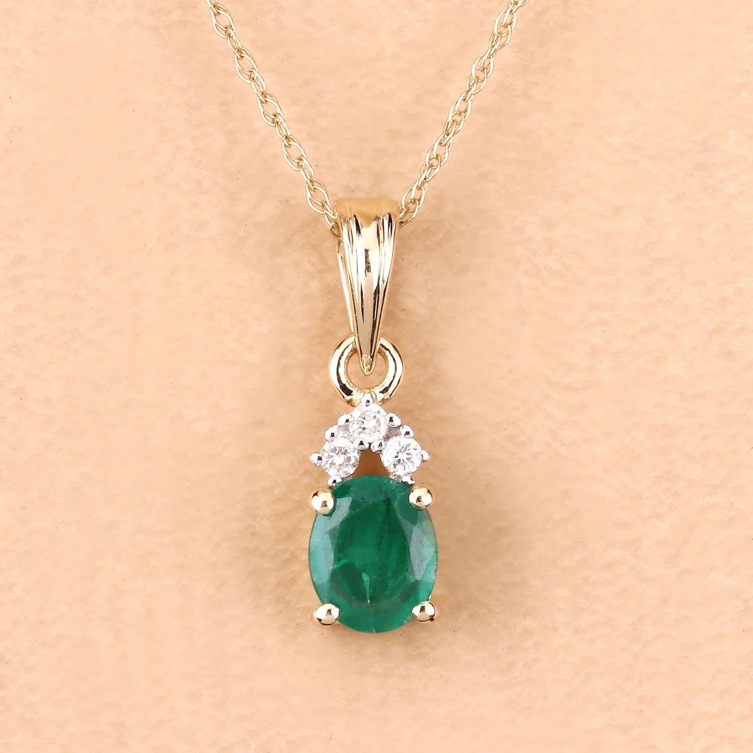 Genuine Zambian Emerald Diamond 10K Yellow Gold Pendant