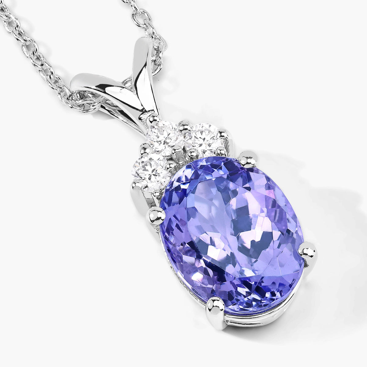 3.47 Cttw Oval Violet Tanzanite and Lab Diamond Rhodium over Silver Crown Accent Pendant Necklace