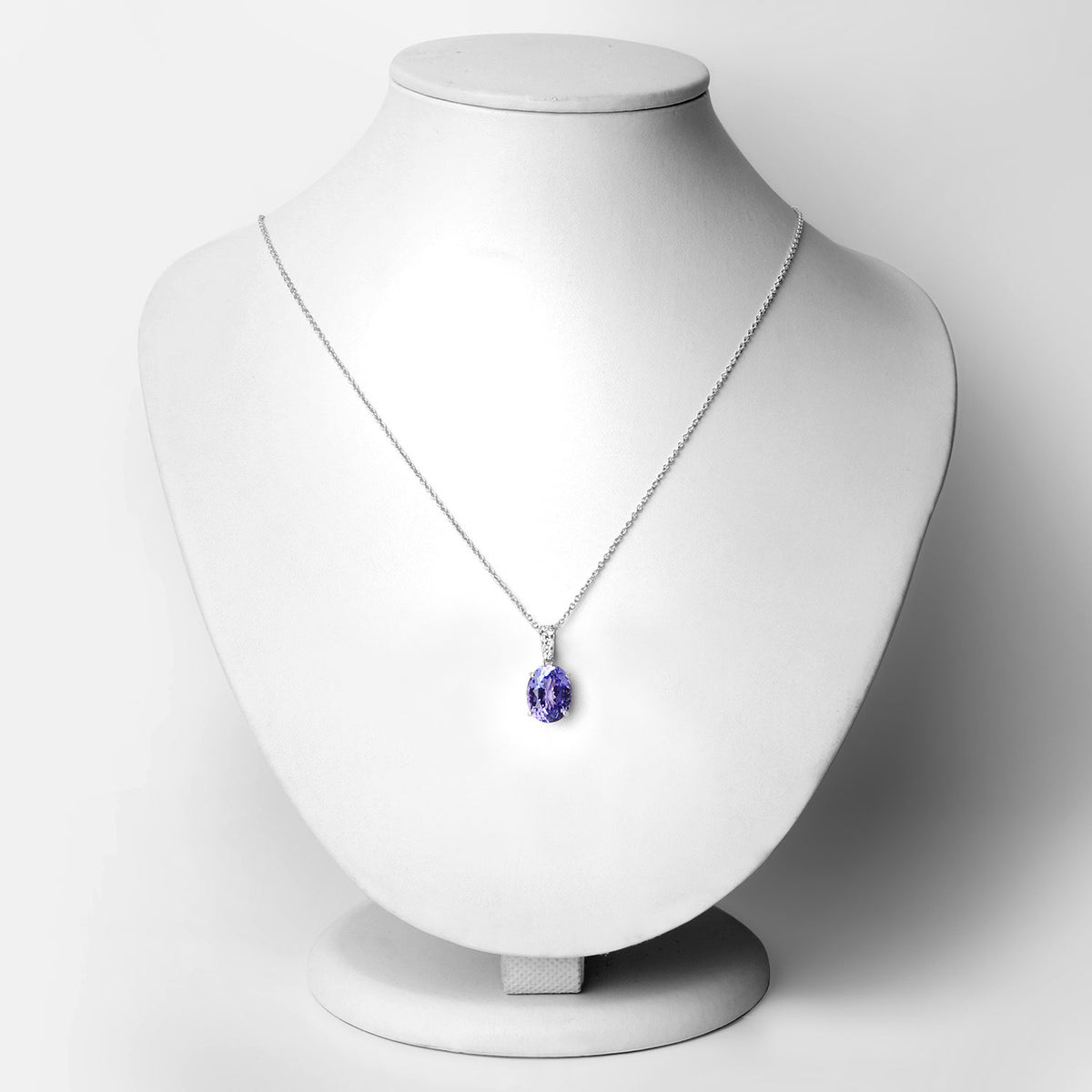 4.88 Cttw Oval Violet Tanzanite Lab Diamond Rhodium over Silver Solitaire Drop Pendant Necklace