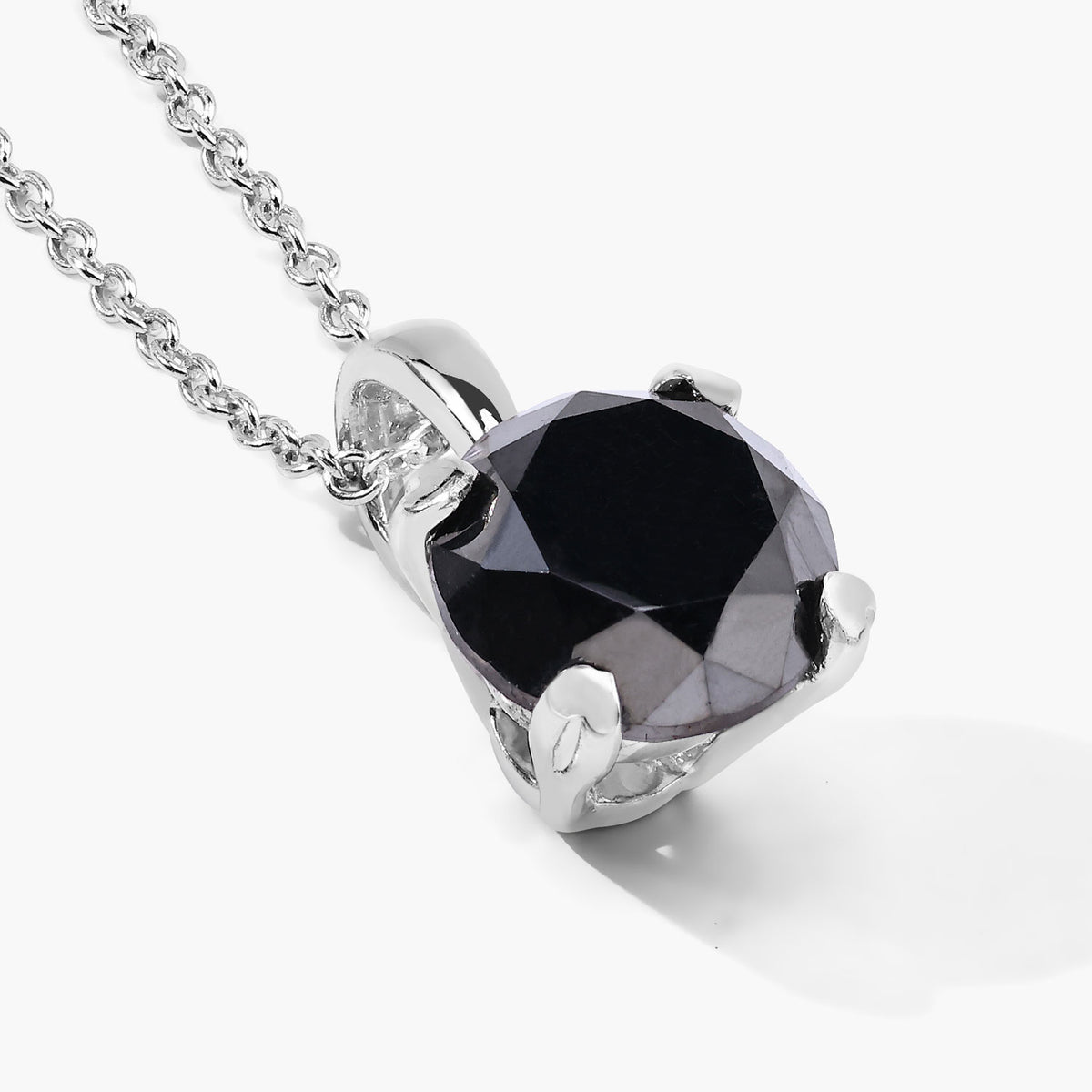 1.58 Cttw Round Black Diamond Prong Rhodium over Silver Solitaire Pendant Necklace
