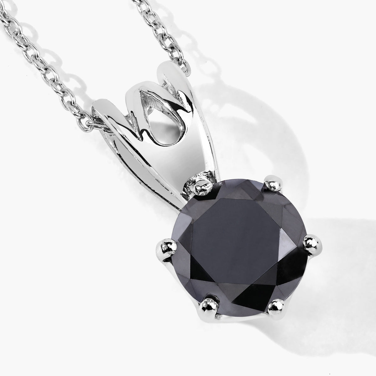 1.69 Cttw Round Black Diamond Rhodium over Silver Solitaire Pendant Necklace