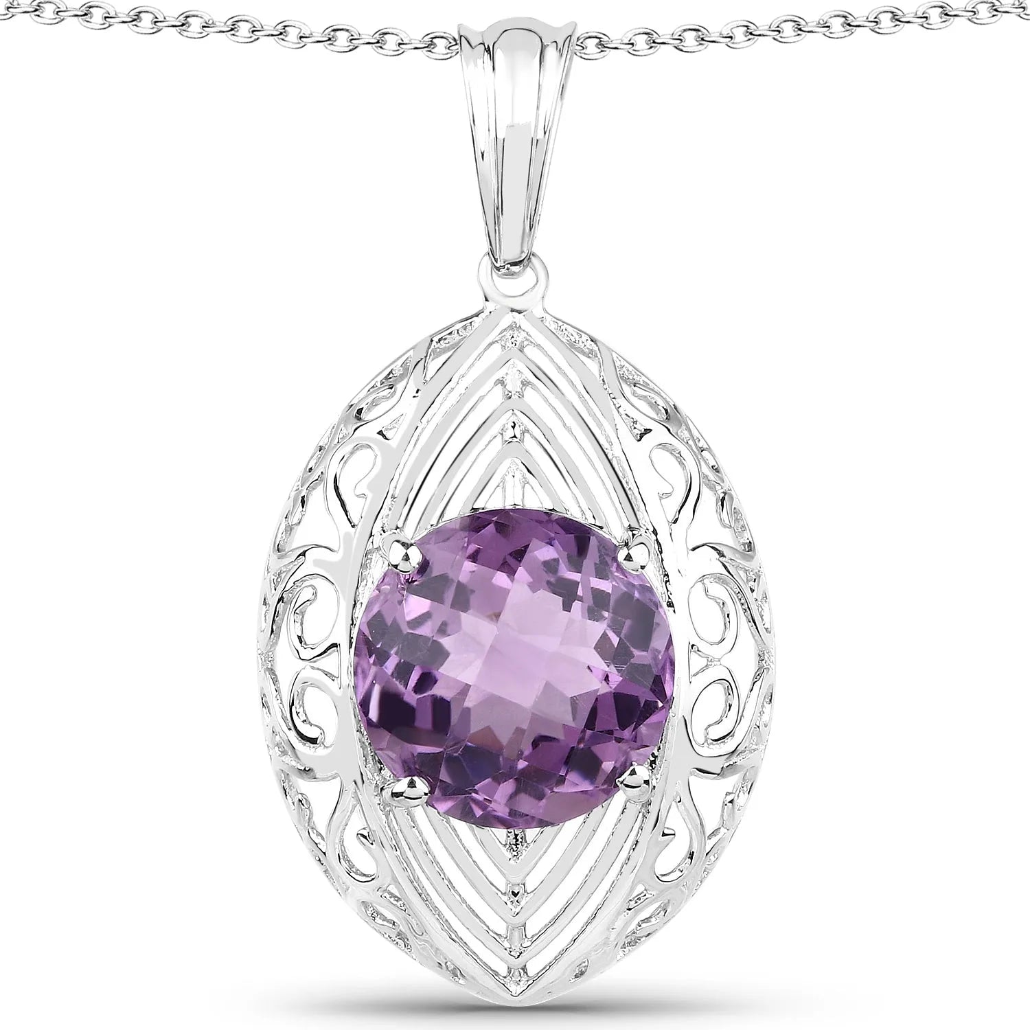 Genuine Purple Amethyst Solitaire Pendant Necklace