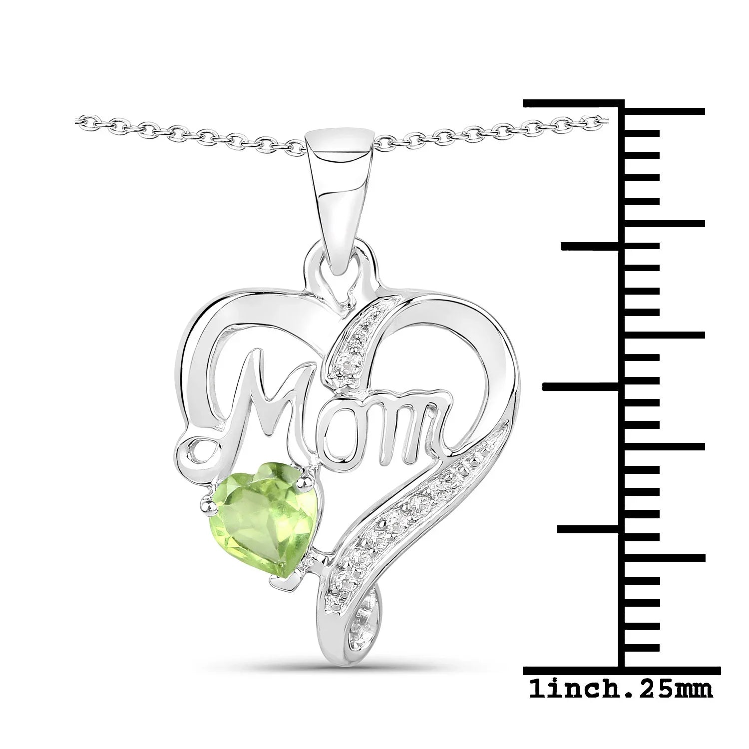 Genuine Peridot Heart Mom Pendant Necklace