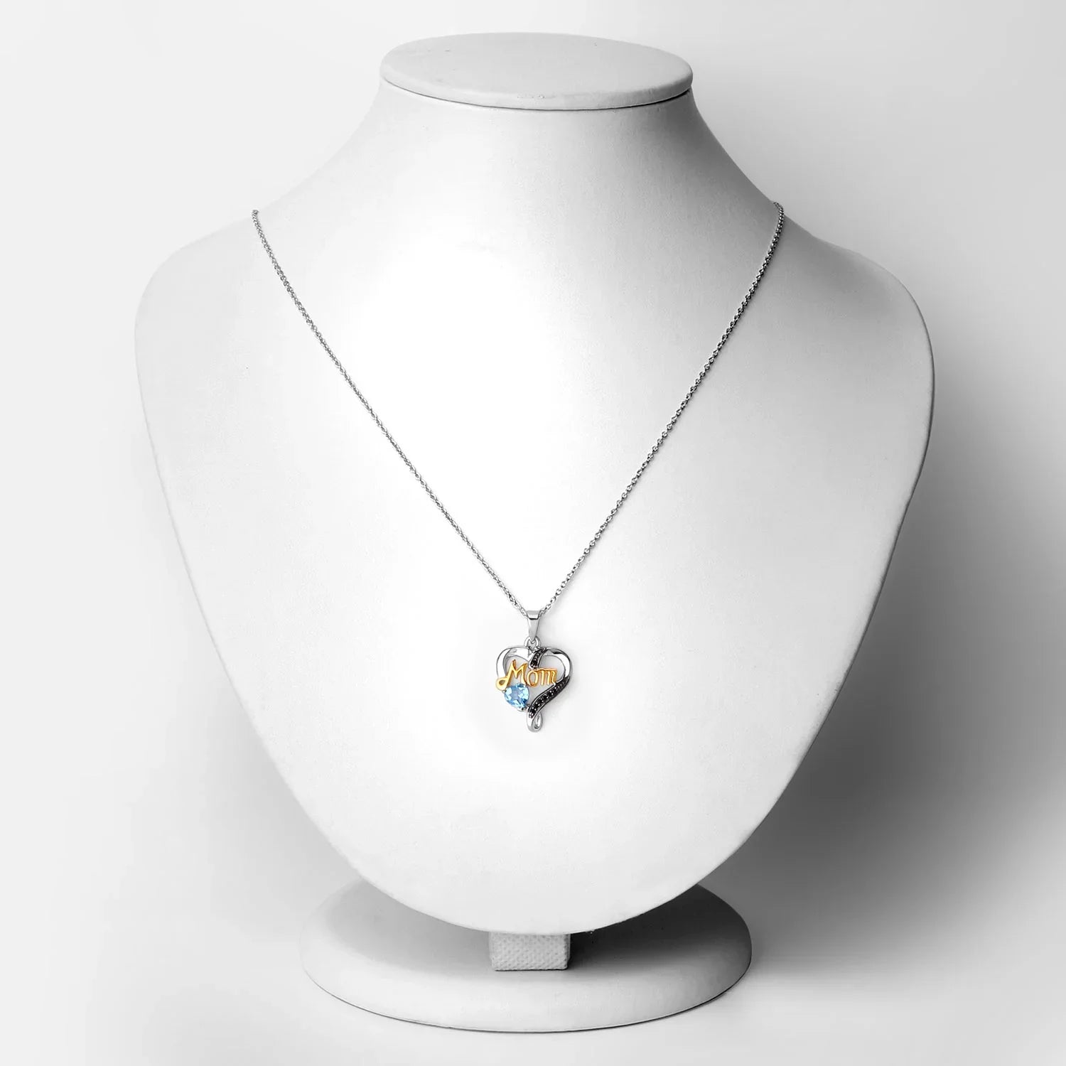 Genuine Swiss Blue Topaz Silver Mom Pendant Necklace