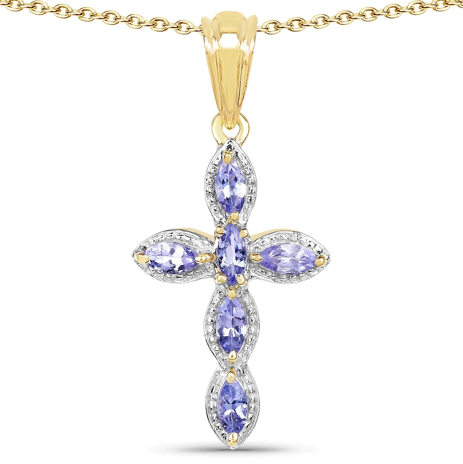 Genuine Tanzanite Cross Pendant Necklace