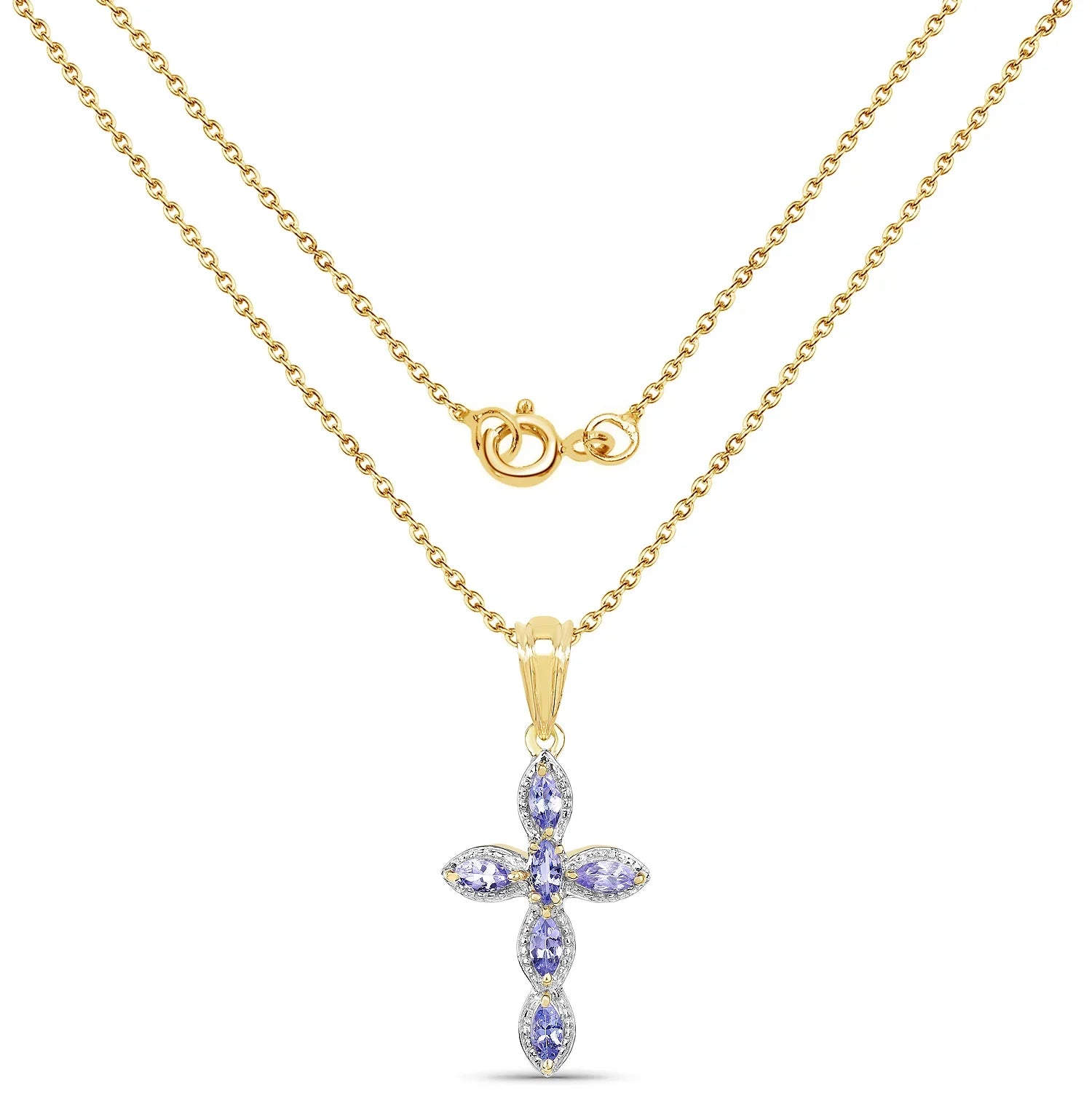 Genuine Tanzanite Cross Pendant Necklace