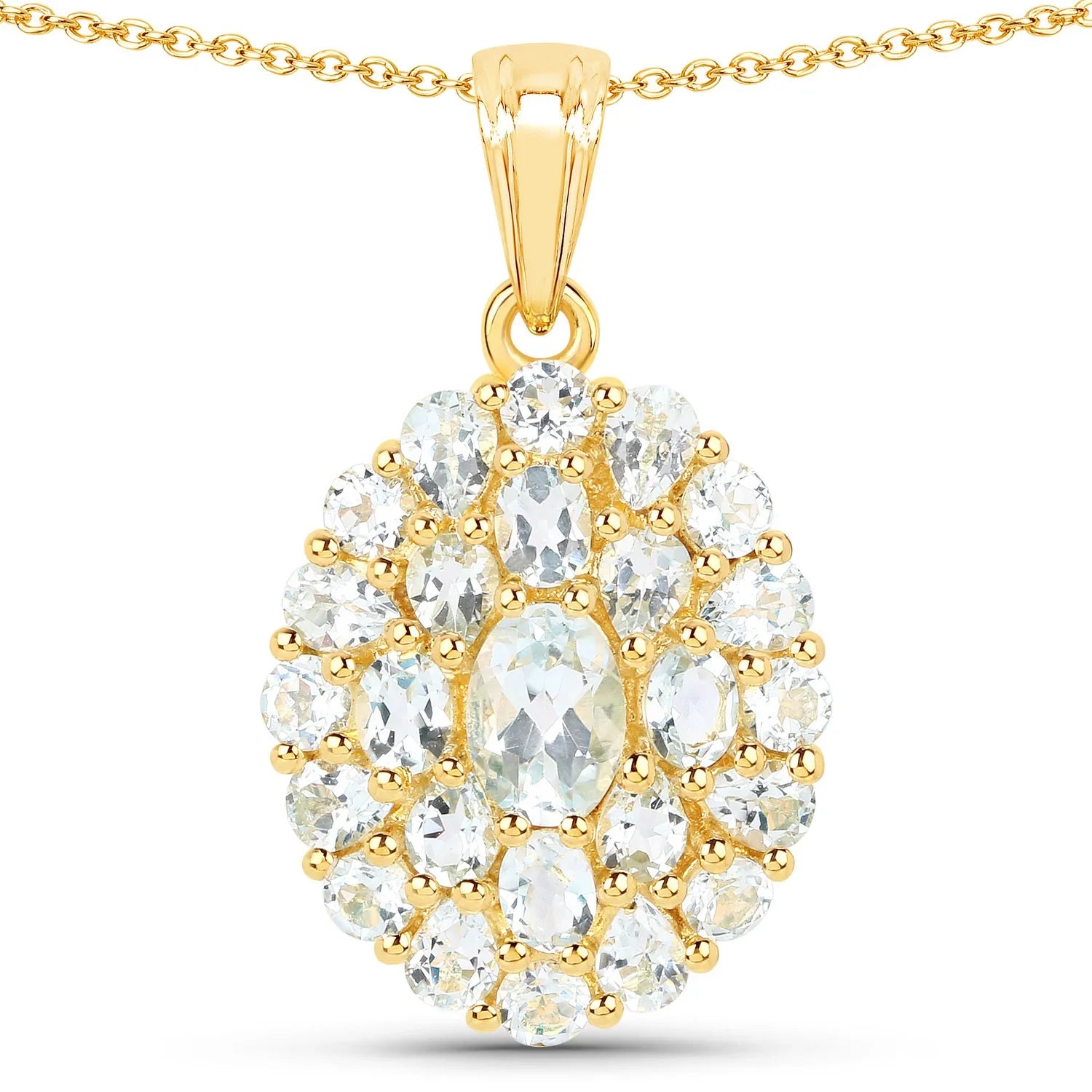 Real Blue Topaz Cluster Pendant Necklace