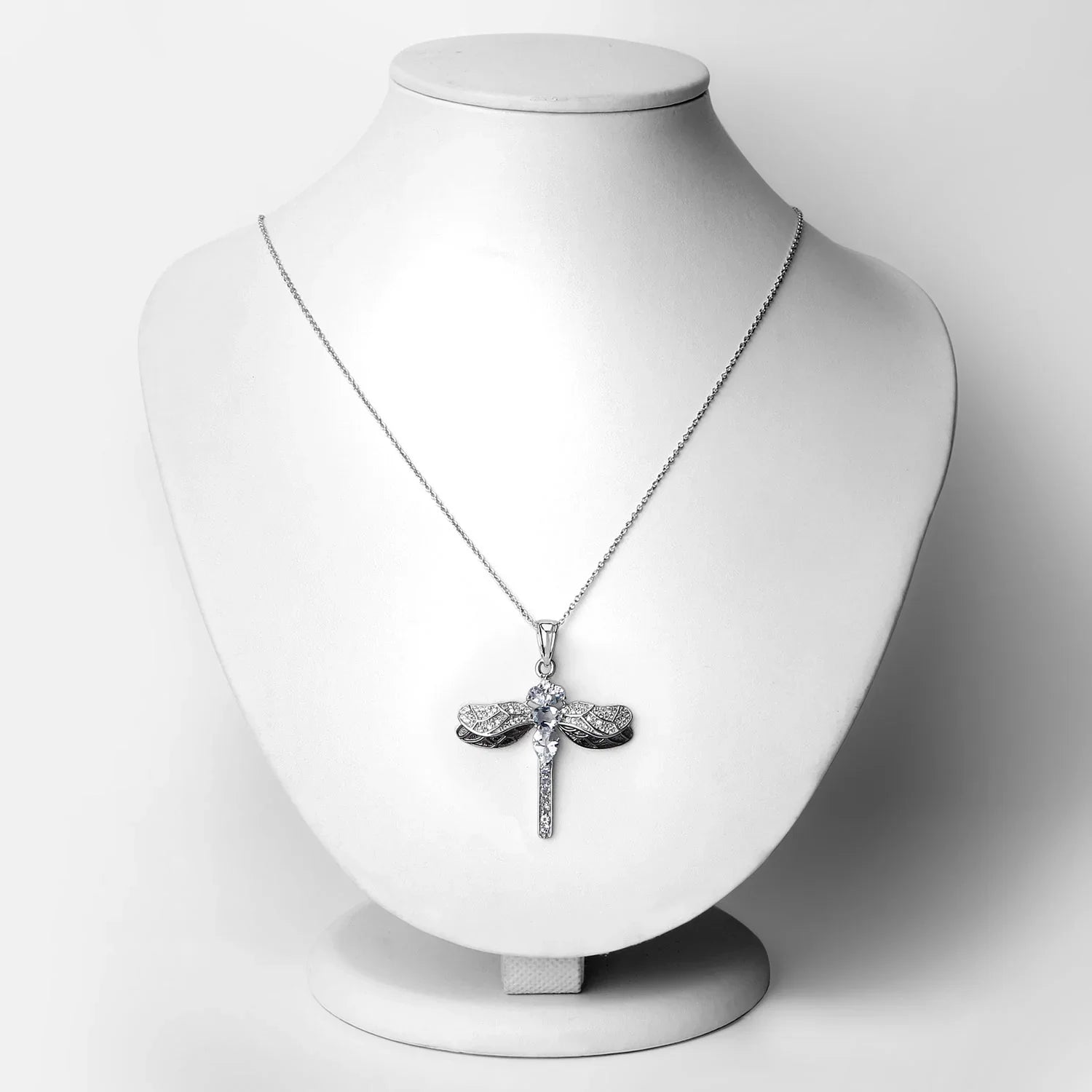 Blue Genuine Aquamarine Sterling Silver Dragonfly Necklace