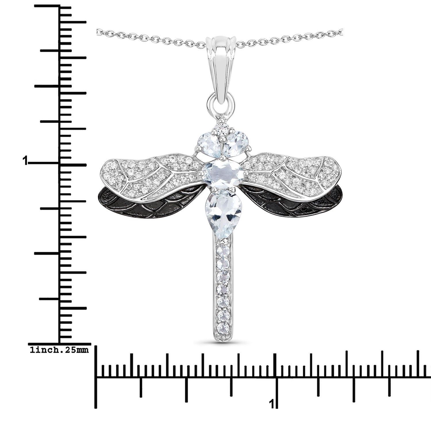 Blue Genuine Aquamarine Sterling Silver Dragonfly Necklace