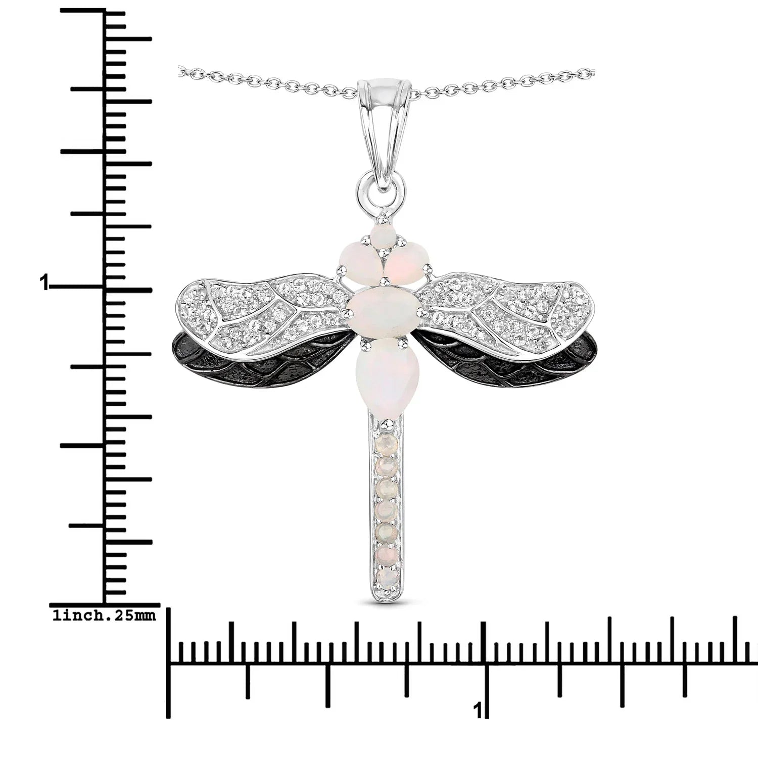Genuine Ethiopian Opal Silver Dragonfly Pendant Necklace