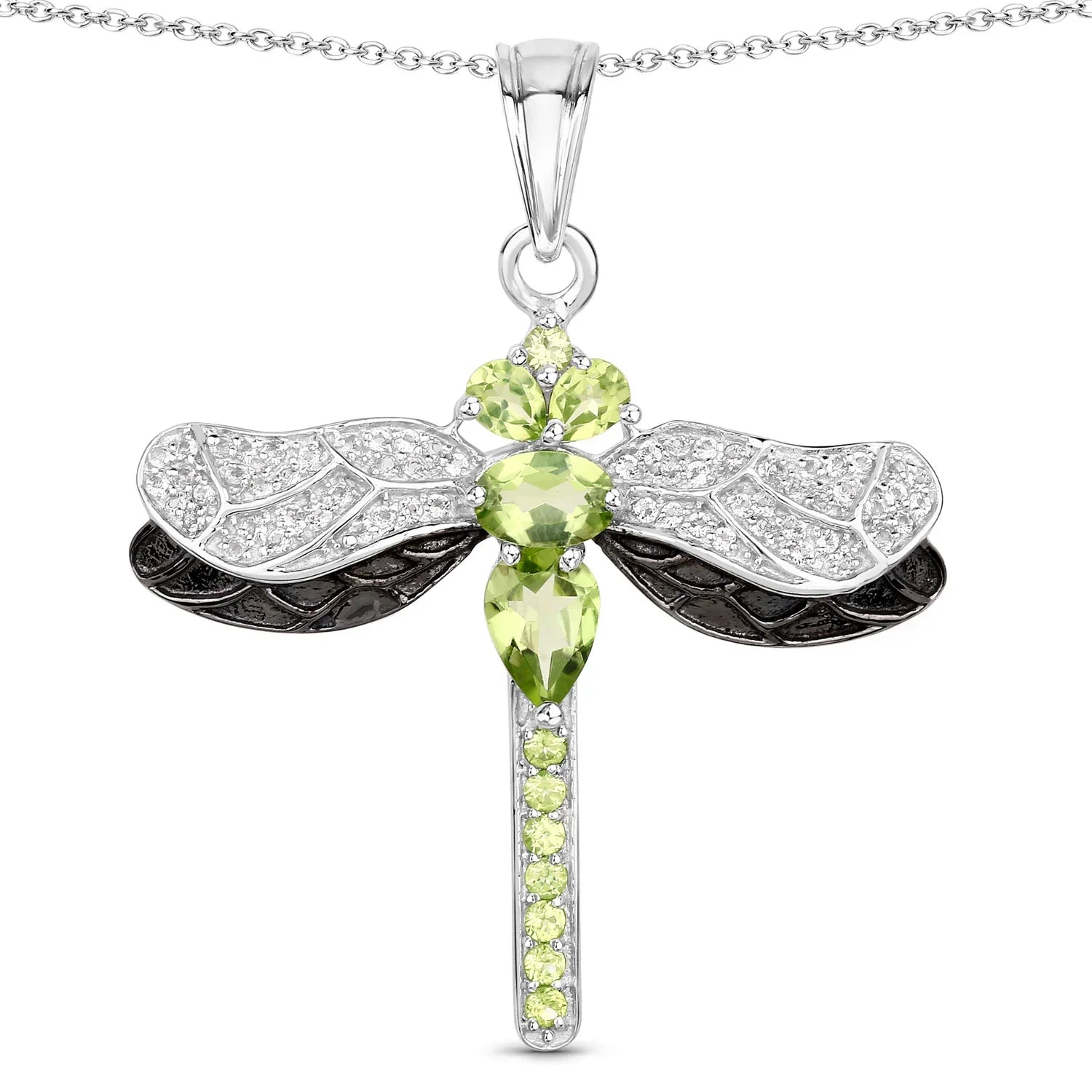 Green Genuine Peridot Sterling Silver Dragonfly Necklace