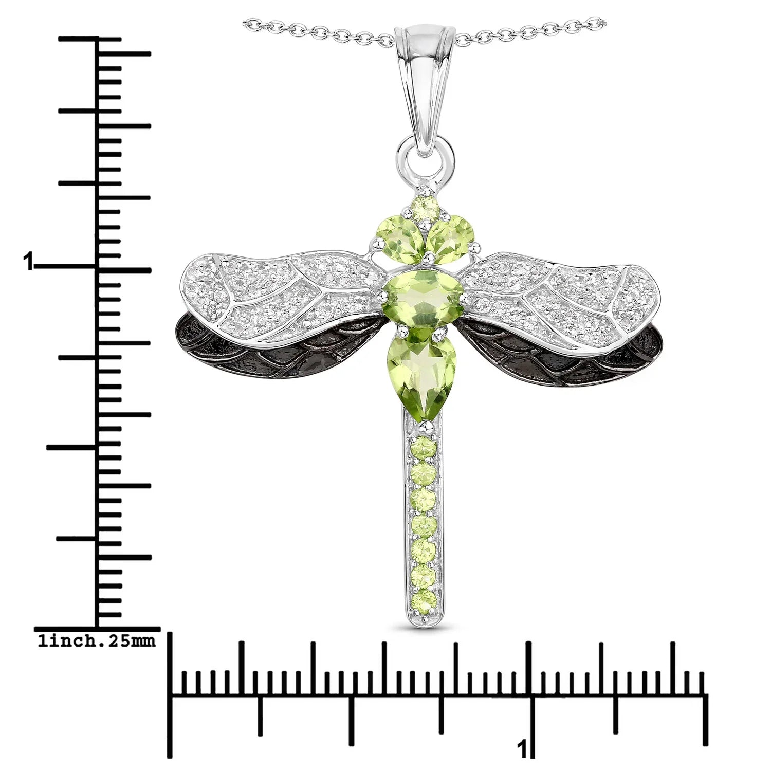 Green Genuine Peridot Sterling Silver Dragonfly Necklace