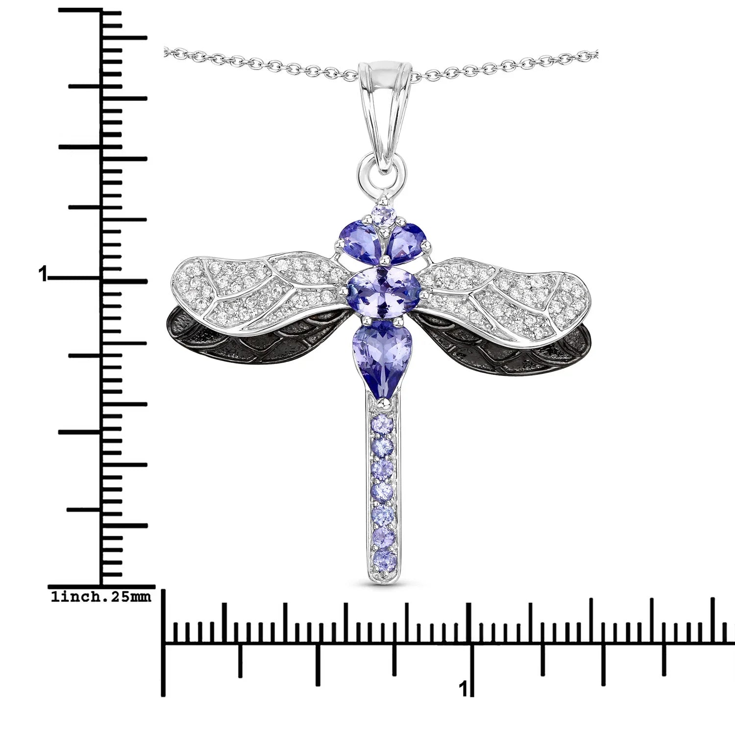Genuine Tanzanite Silver Dragonfly Pendant Necklace