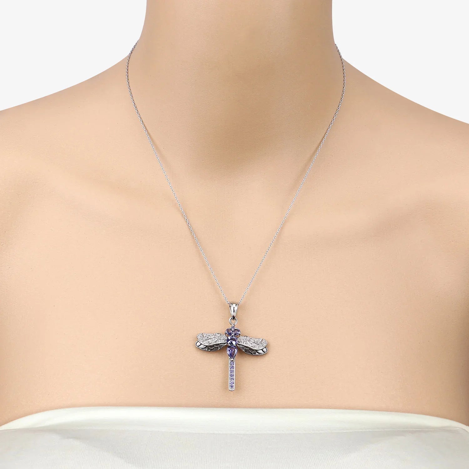 Genuine Tanzanite Silver Dragonfly Pendant Necklace