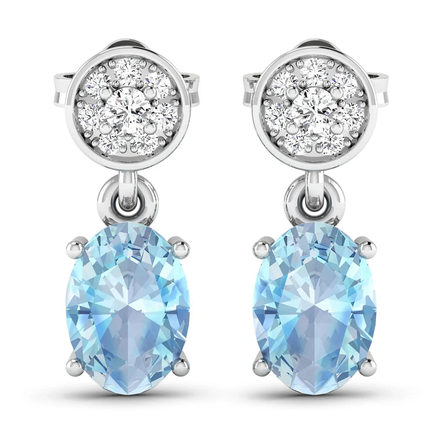 Genuine Aquamarine and White Diamonds Dangle earrings
