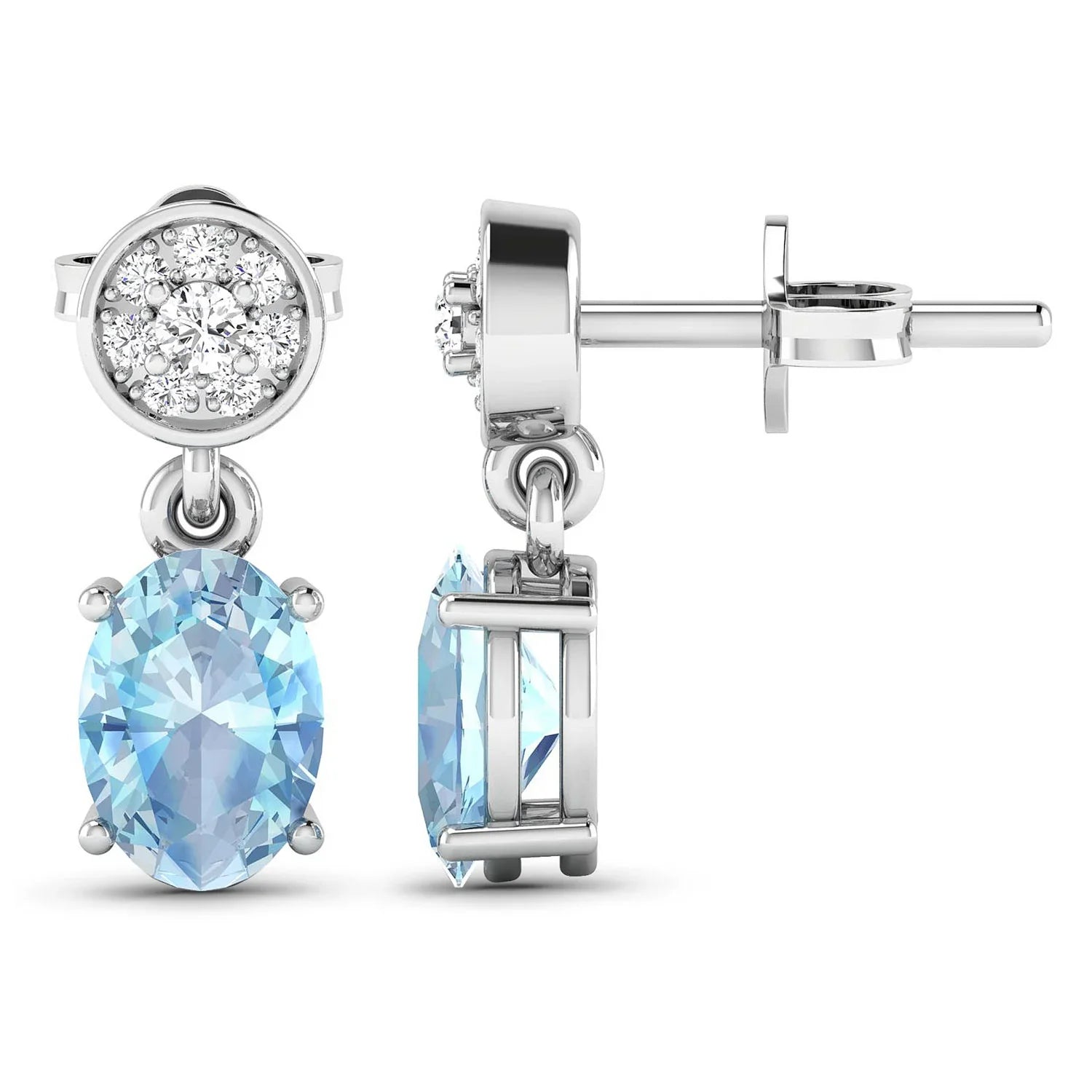 Genuine Aquamarine and White Diamonds Dangle earrings