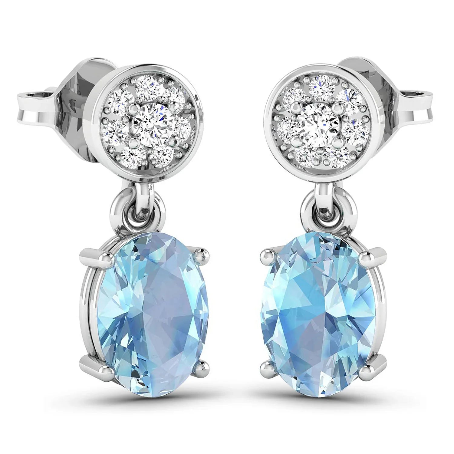 Genuine Aquamarine and White Diamonds Dangle earrings