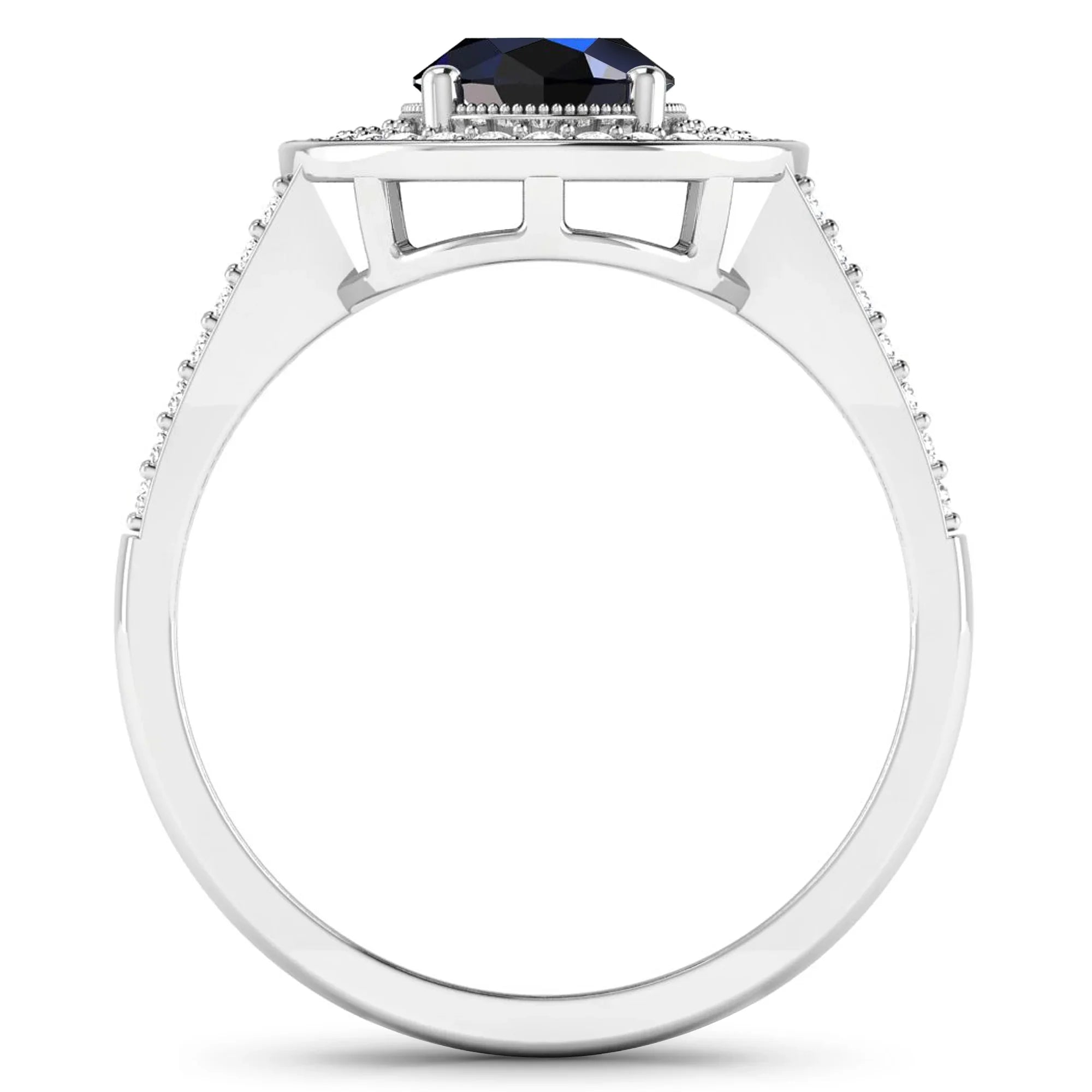 Genuine Oval Blue Sapphire Diamond Halo Ring