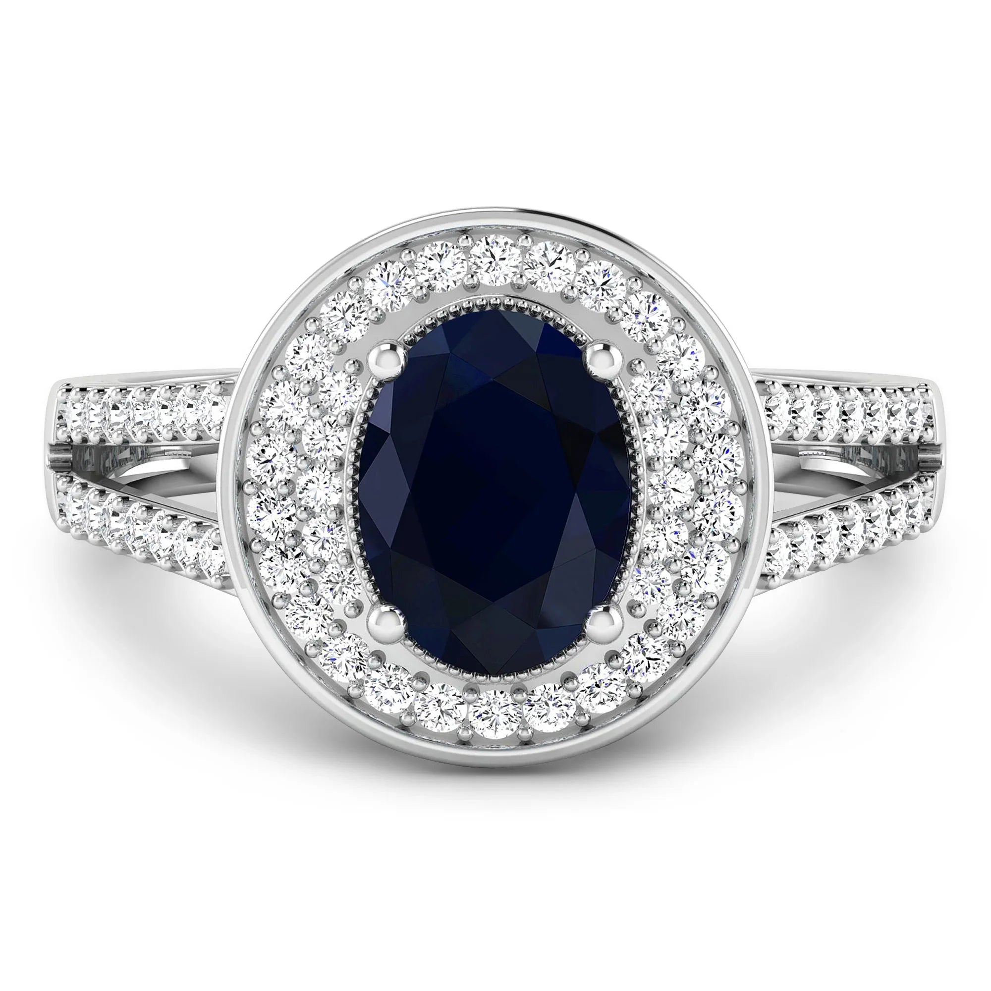 Genuine Oval Blue Sapphire Diamond Halo Ring