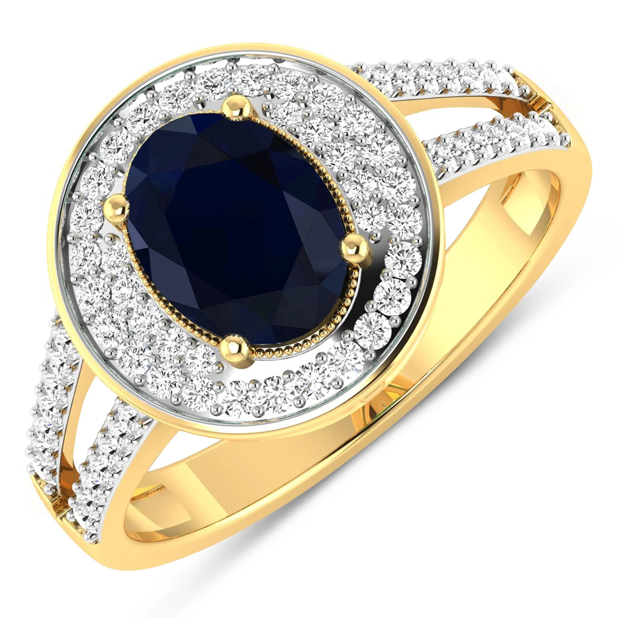 Genuine Oval Blue Sapphire Diamond Halo Ring