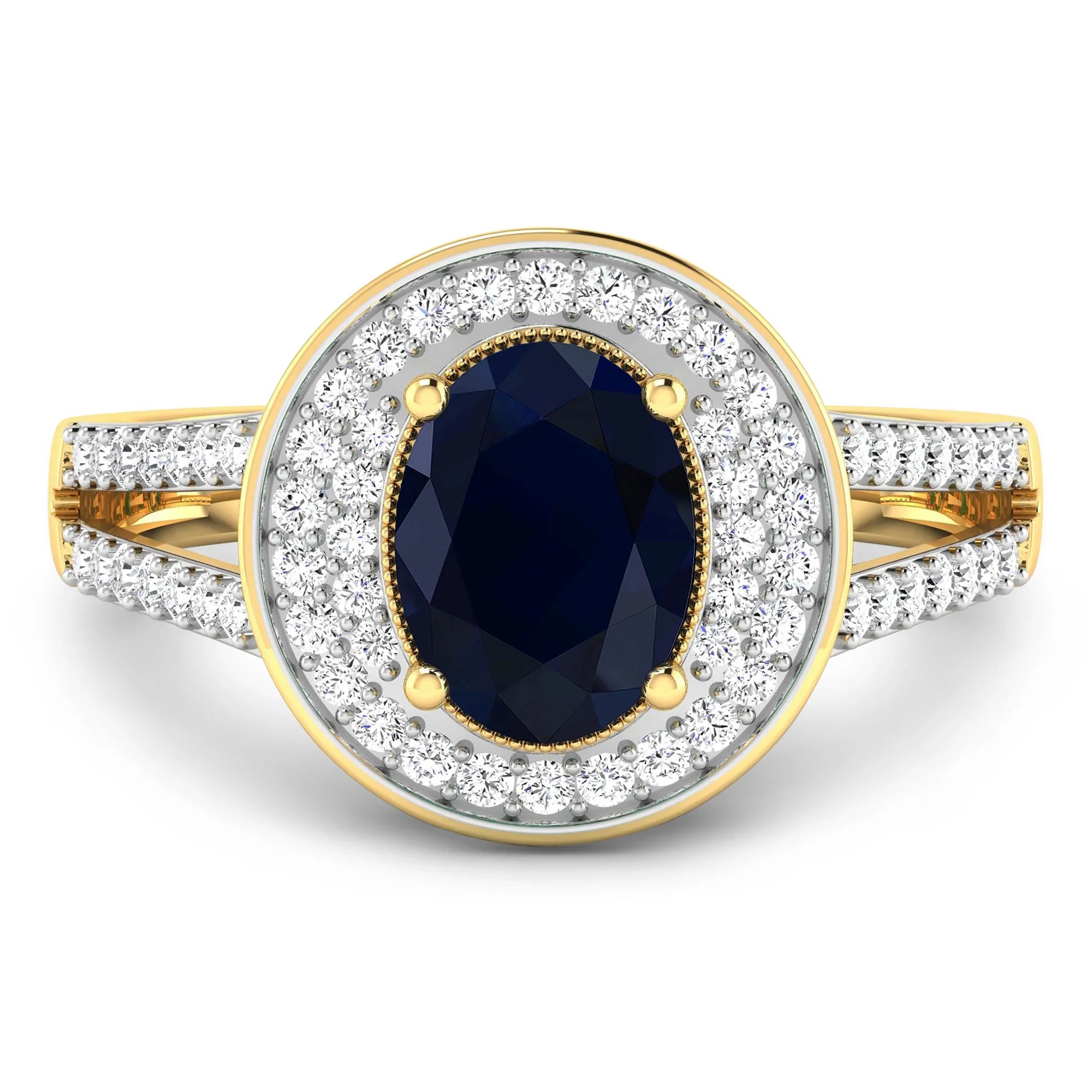 Genuine Oval Blue Sapphire Diamond Halo Ring