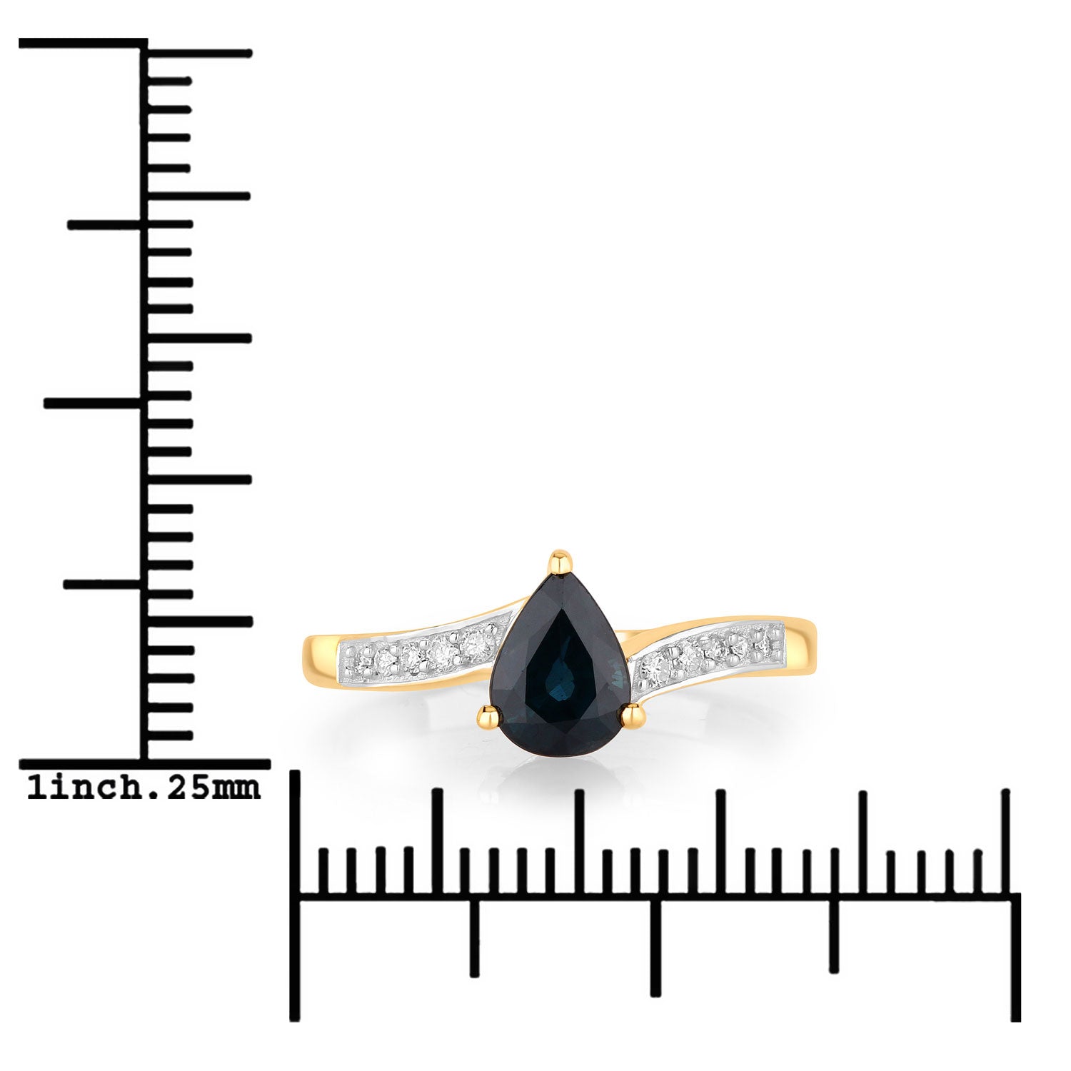0.89ct Pear Blue Sapphire and White Diamond Prong Bypass 14K Yellow Gold Ring image 3