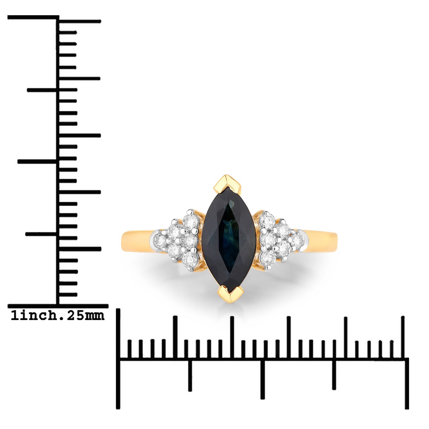 1.47ct Marquise Blue Sapphire and White Diamond Prong Cocktail 14K Yellow Gold Ring image 3
