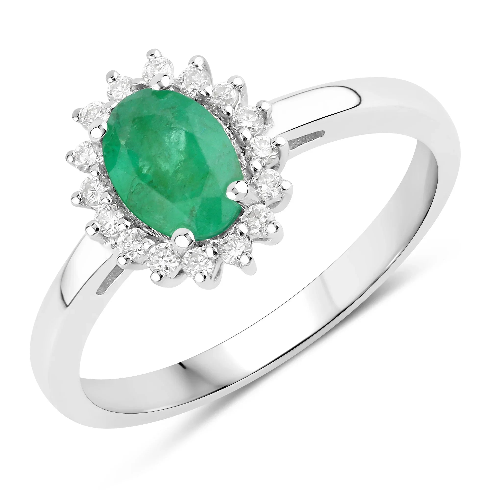 Natural Zambian Green Emerald and Diamond Ring