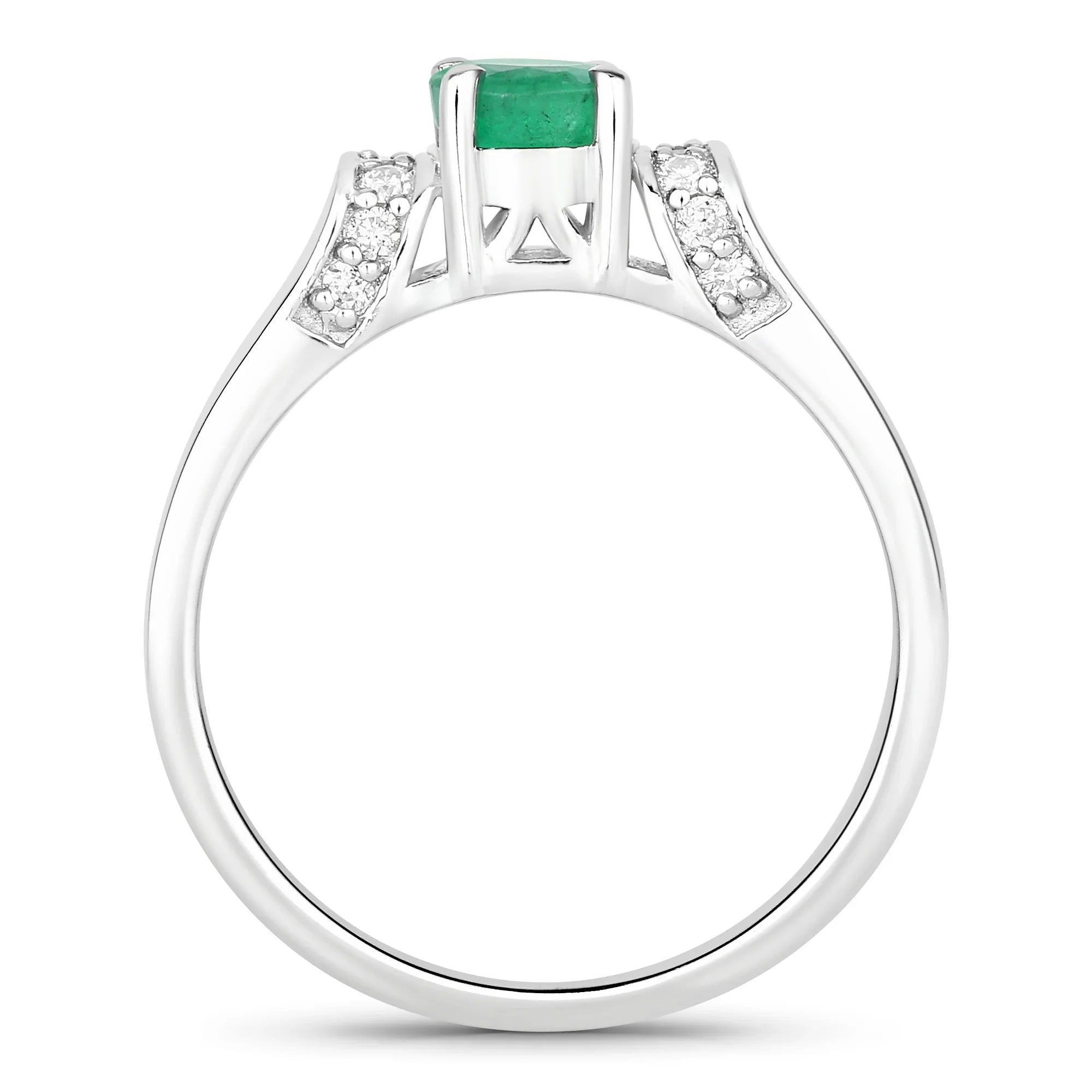 Natural Zambian Emerald Round Silver Ring