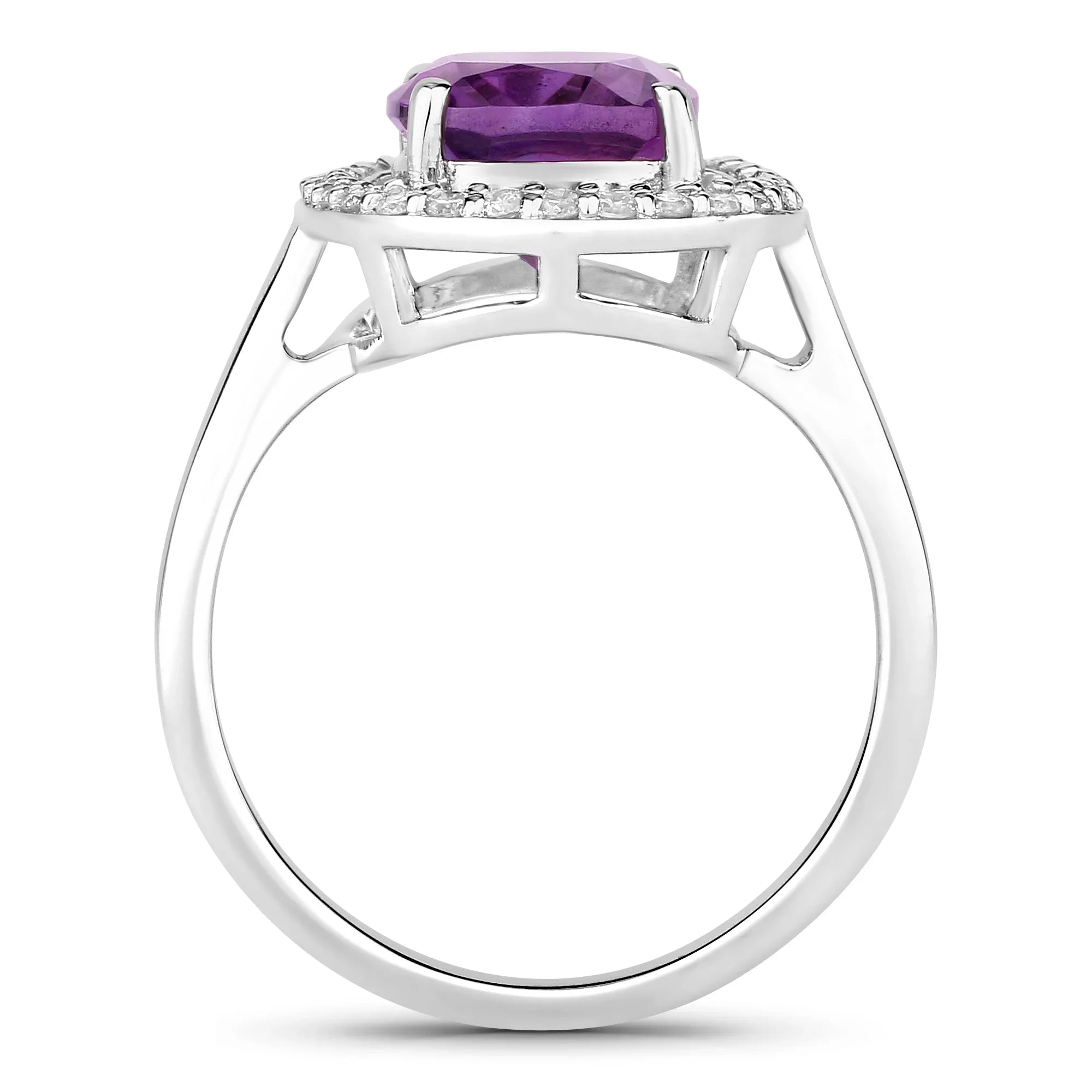 Natural Amethyst and Lab Diamond Halo Ring