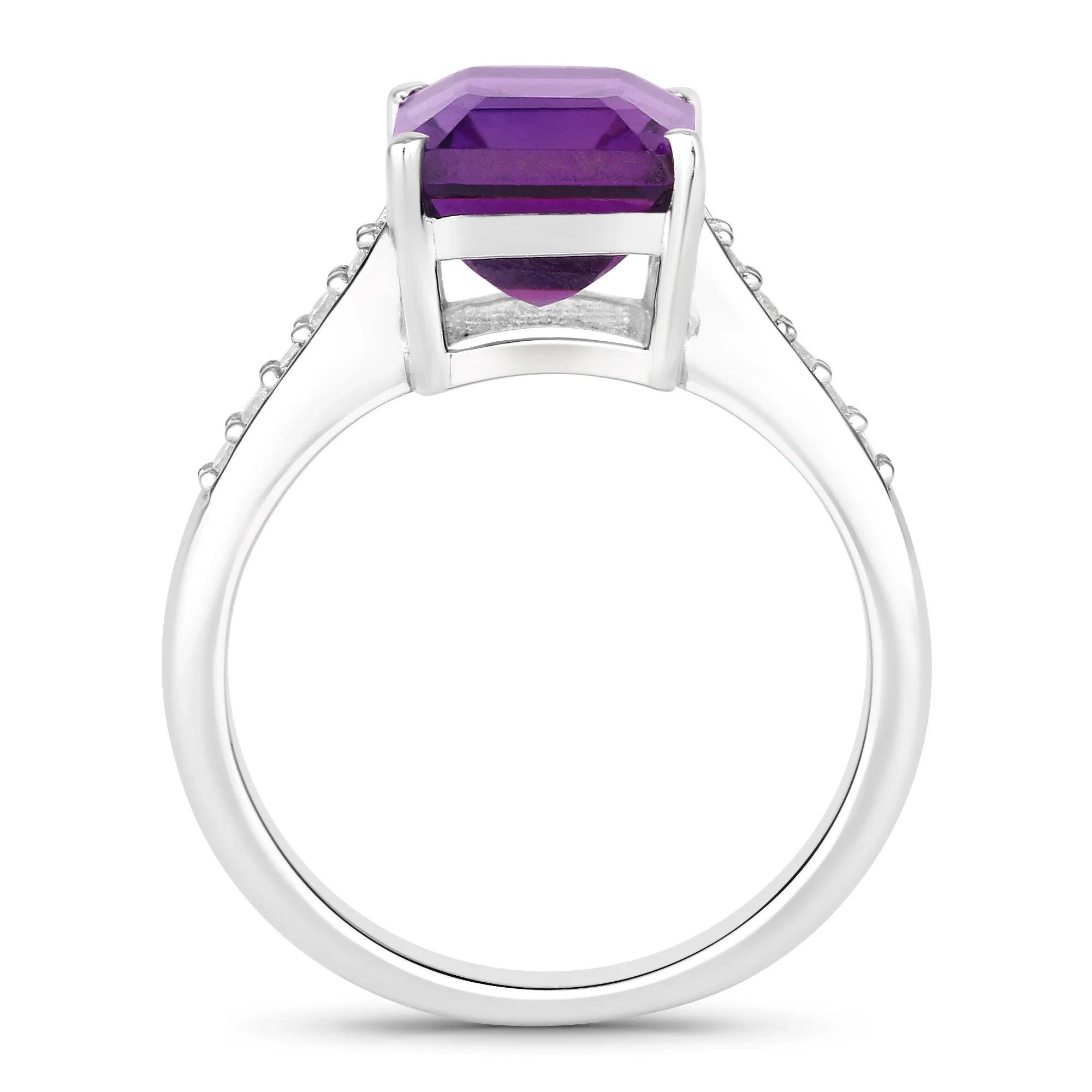 Natural Amethyst and Lab Diamond Bridge Ring