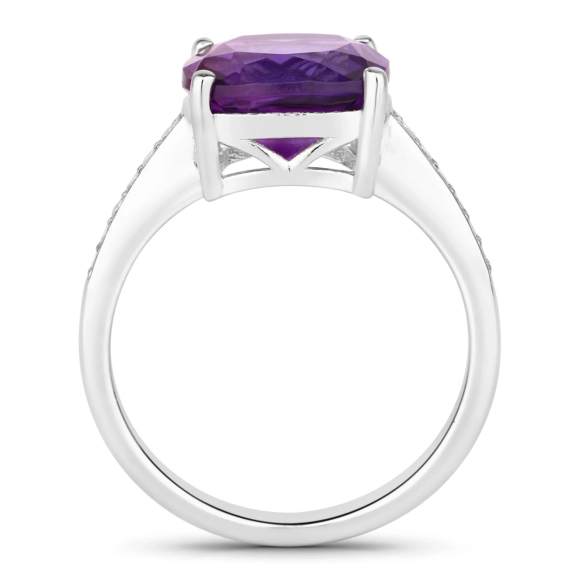 Natural Amethyst and Lab Diamond Cushion Cut Ring