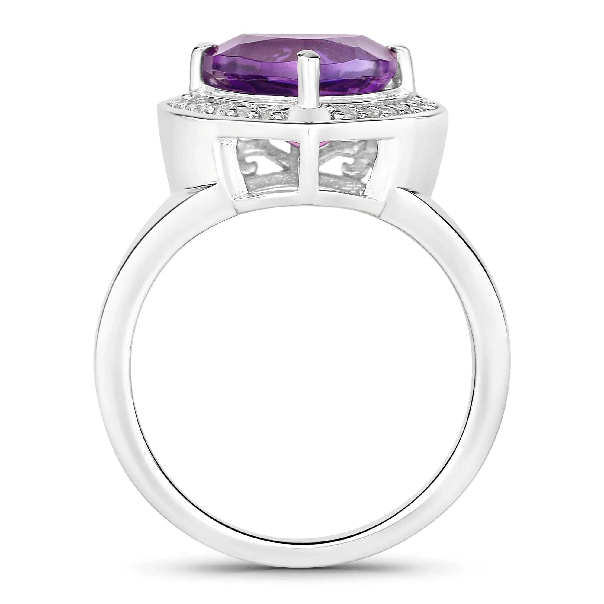 Natural Amethyst and Lab Diamond Trillion Ring