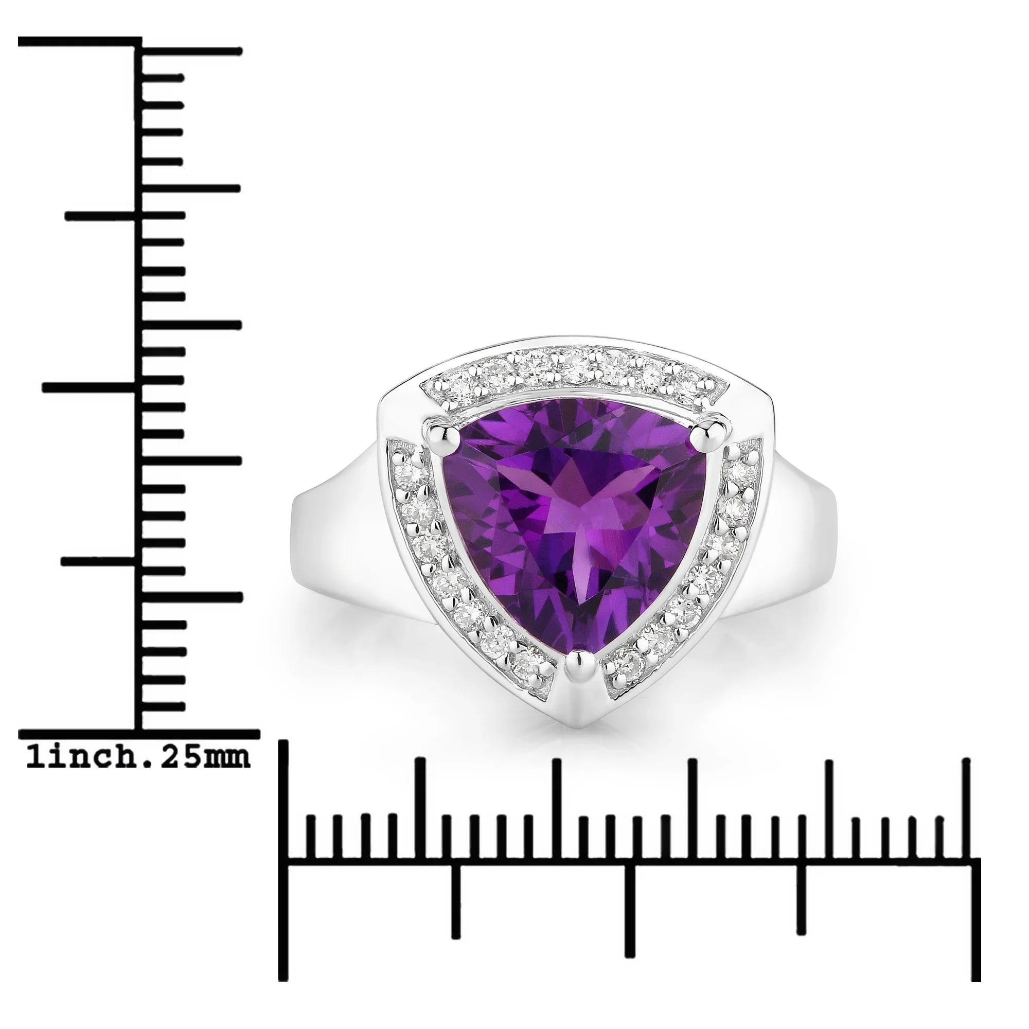Natural Amethyst and Lab Diamond Trillion Ring
