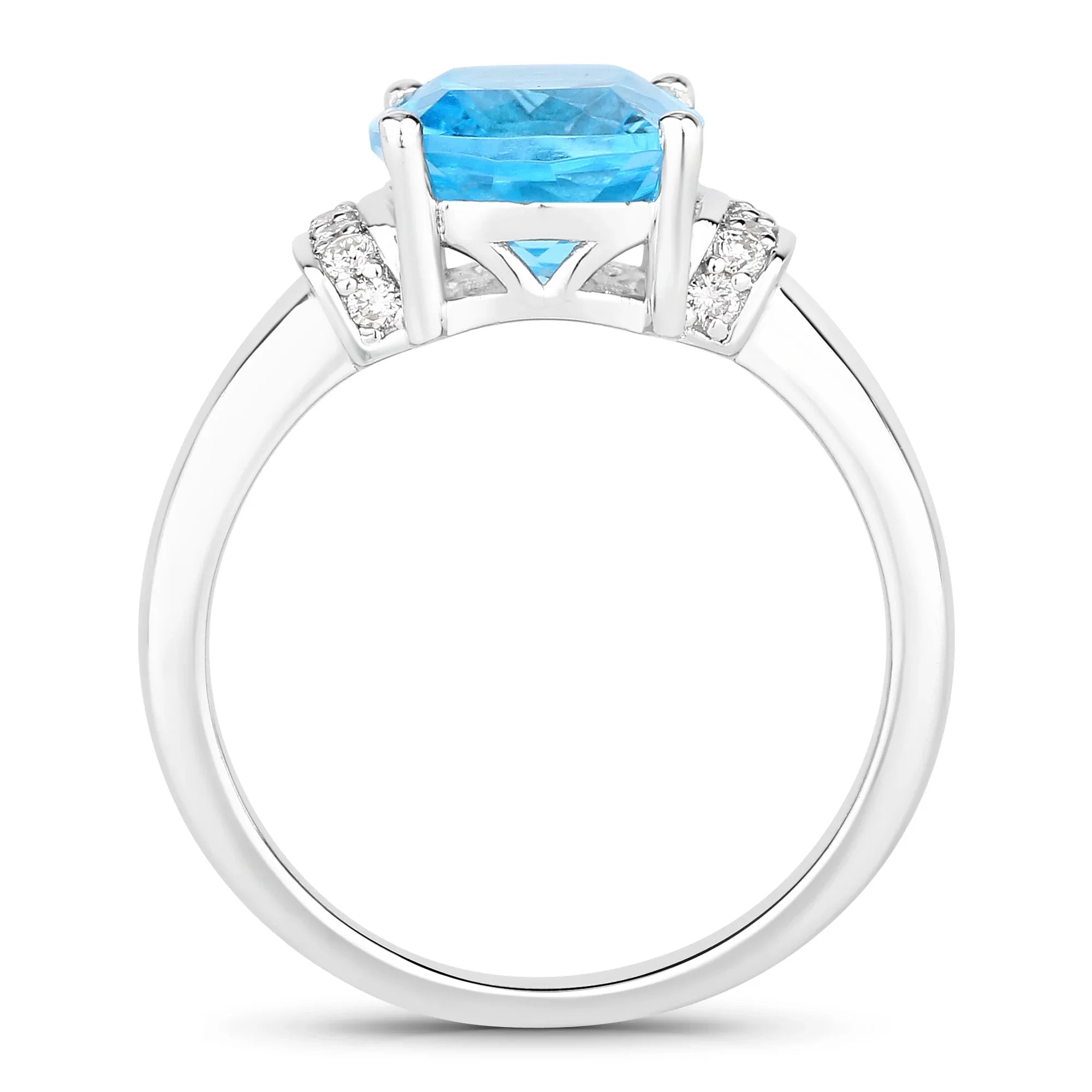 Natural Swiss Blue Topaz and Diamond Cushion Cut Ring