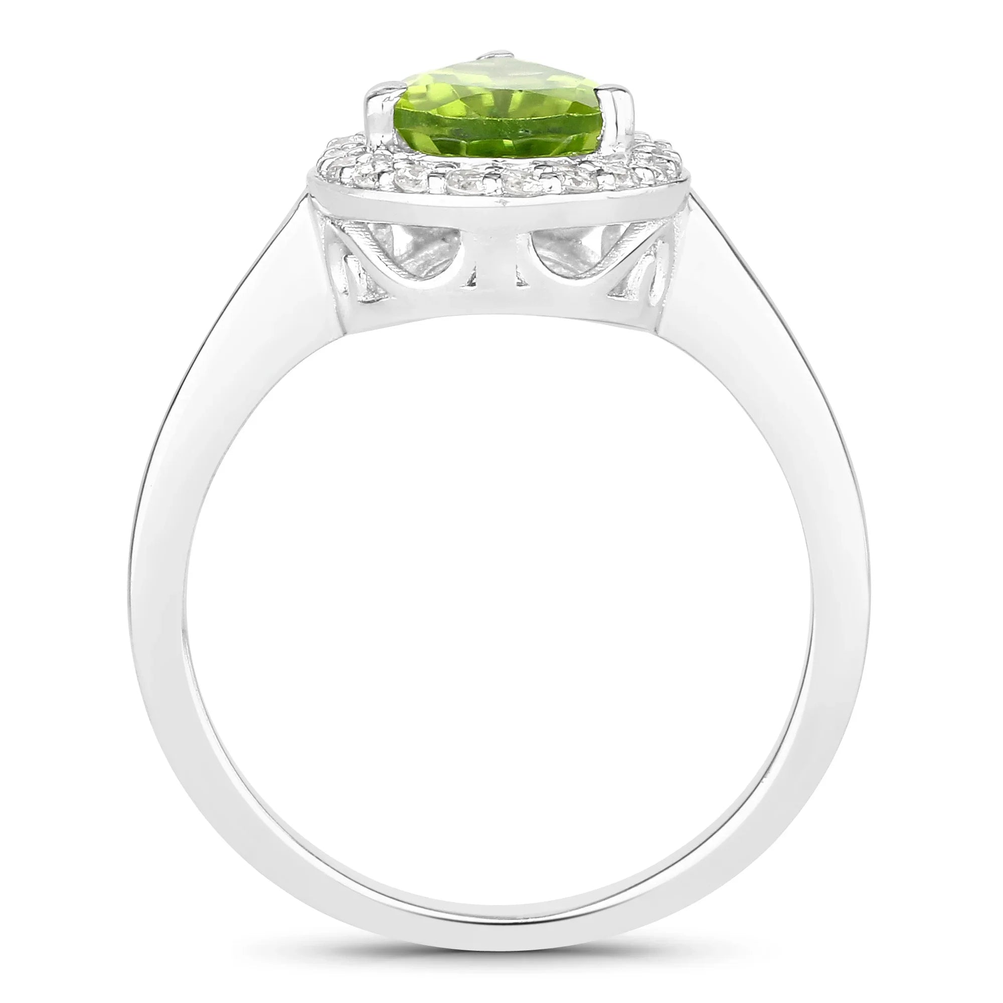 Natural Peridot and Lab Diamond Teardrop Ring