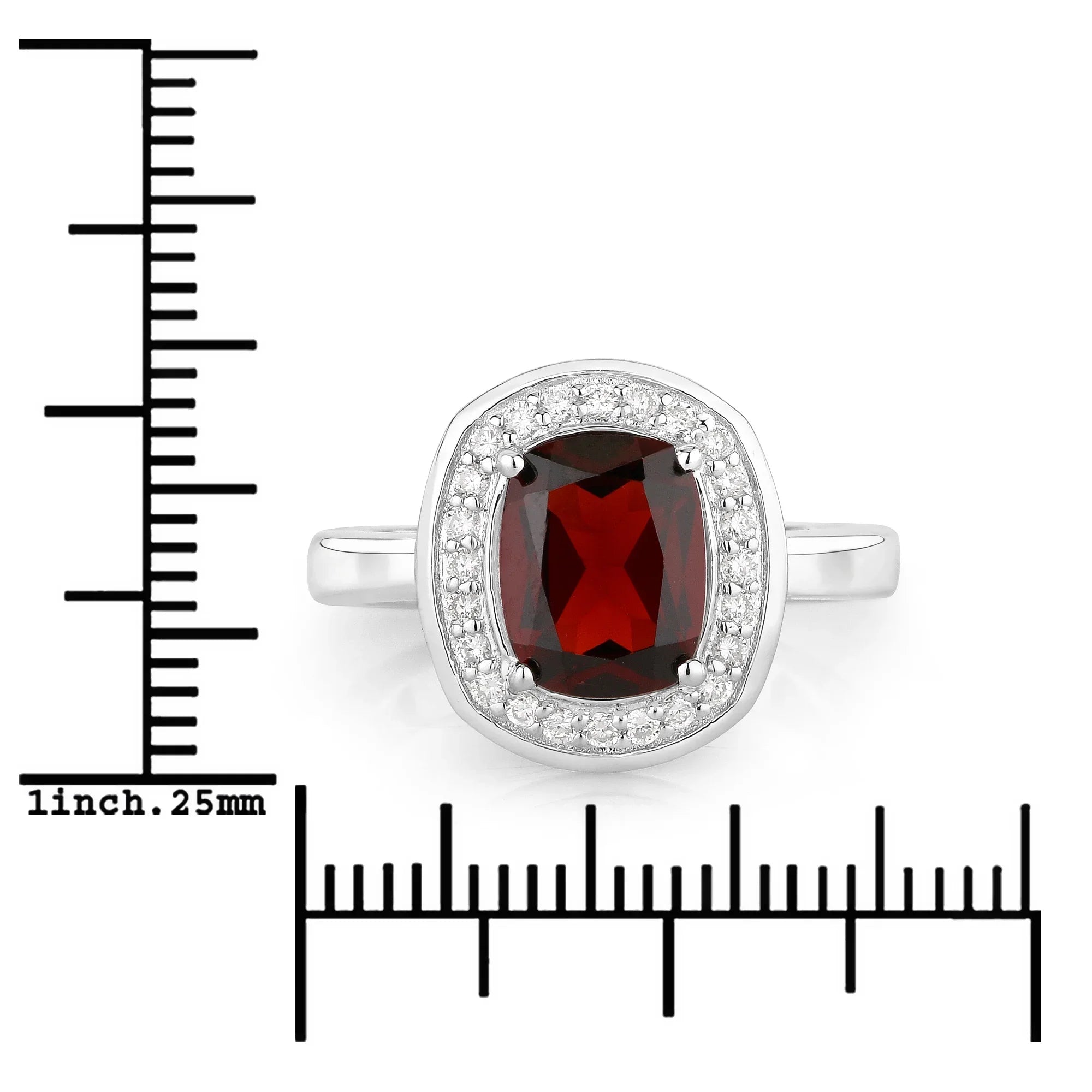 Natural Garnet Lab Diamond Cushion Cut Ring
