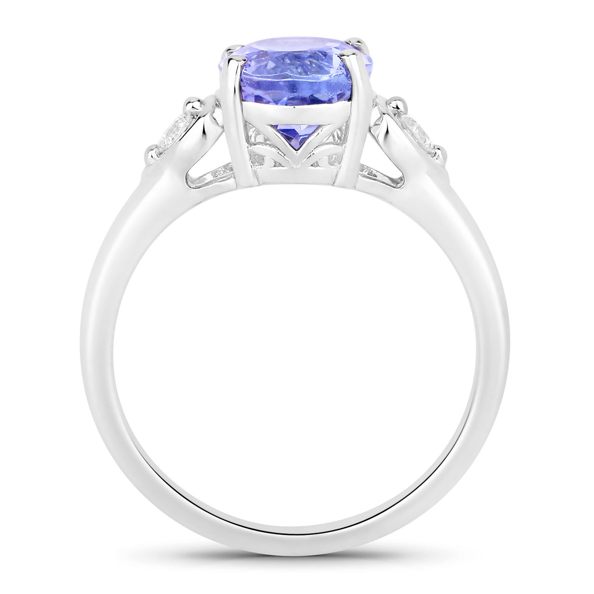 3.23 Cttw Oval Violet Tanzanite and Lab Diamond Rhodium over Silver 3-Stone Ring