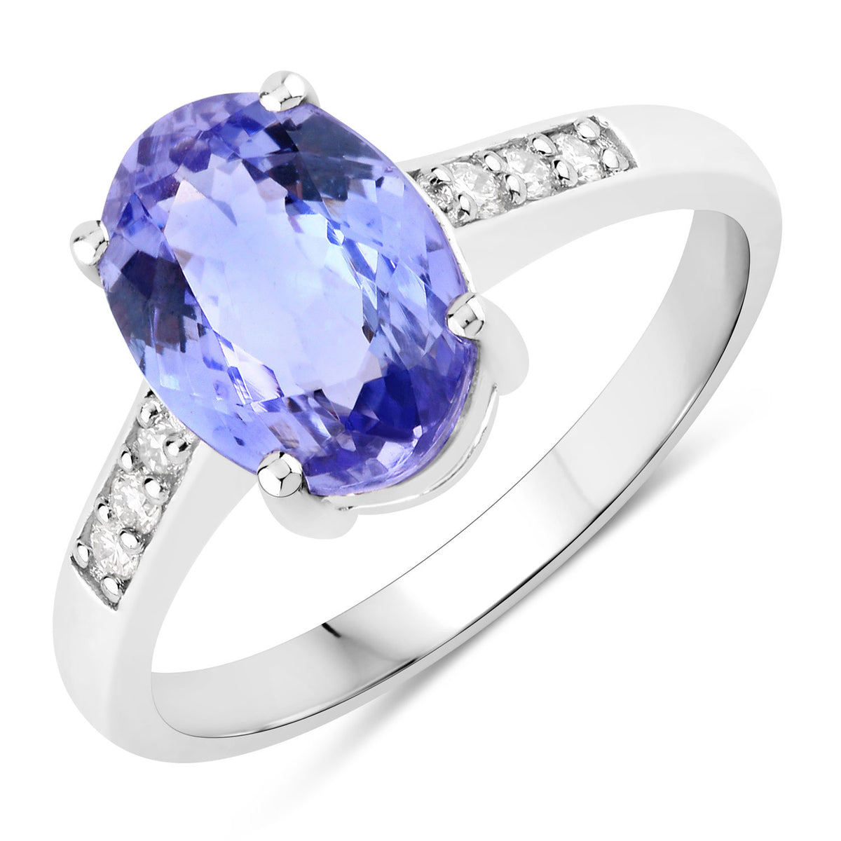 2.58 Cttw Oval Violet Tanzanite Lab Grown Diamond Rhodium over Silver Bridge Ring